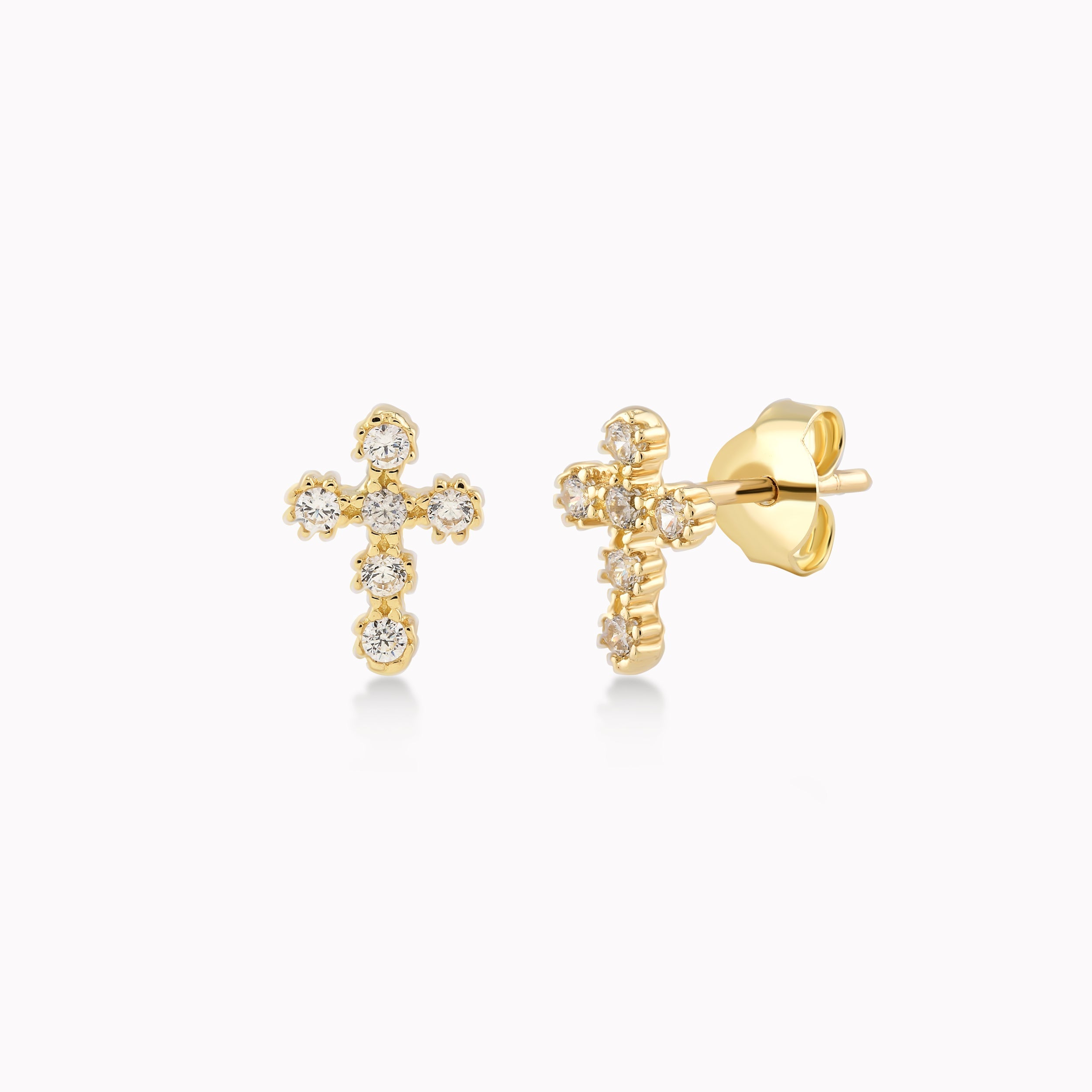14K Yellow Gold Cubic Zirconia Cross Earrings