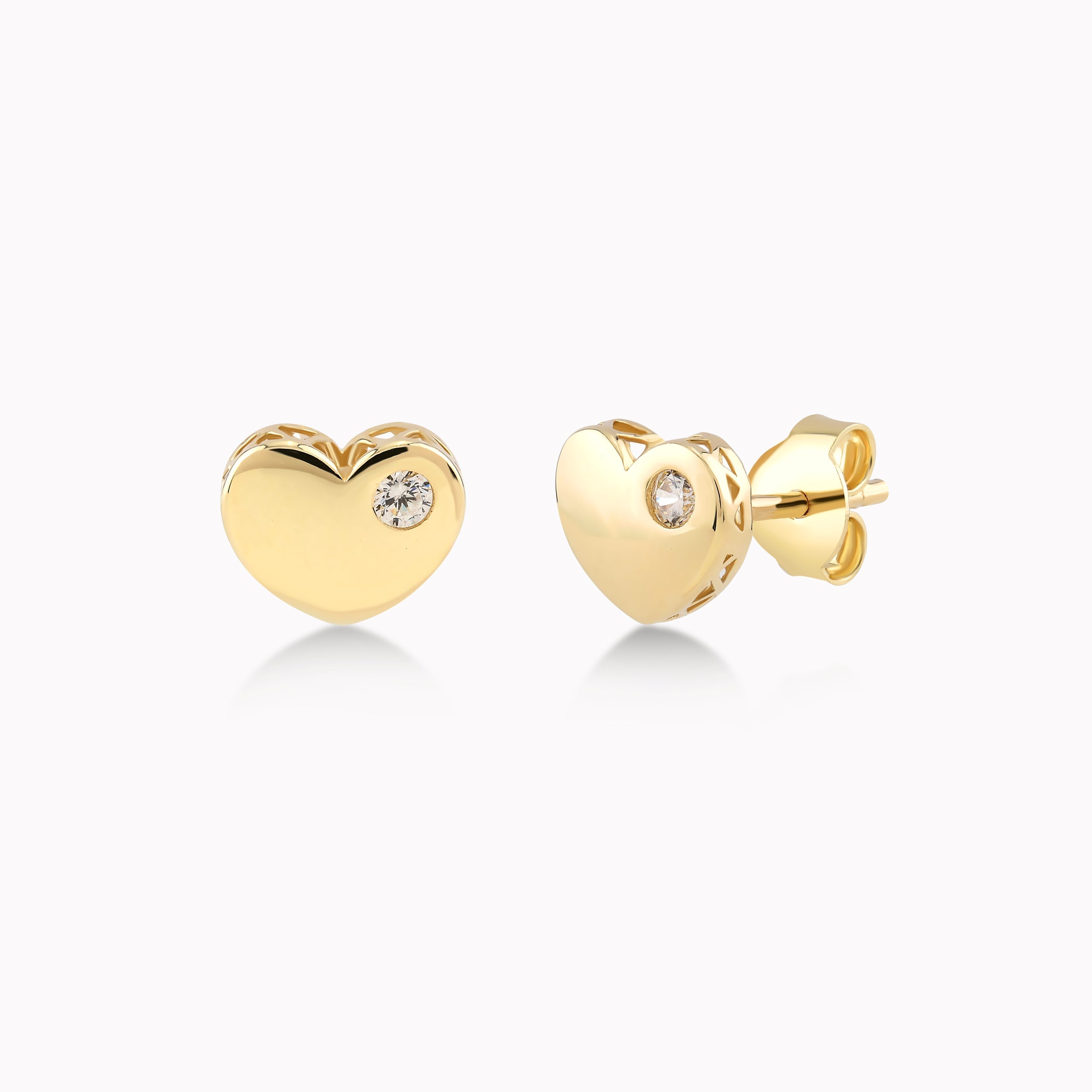 14K Yellow Gold White Cubic Zirconia Heart Earrings