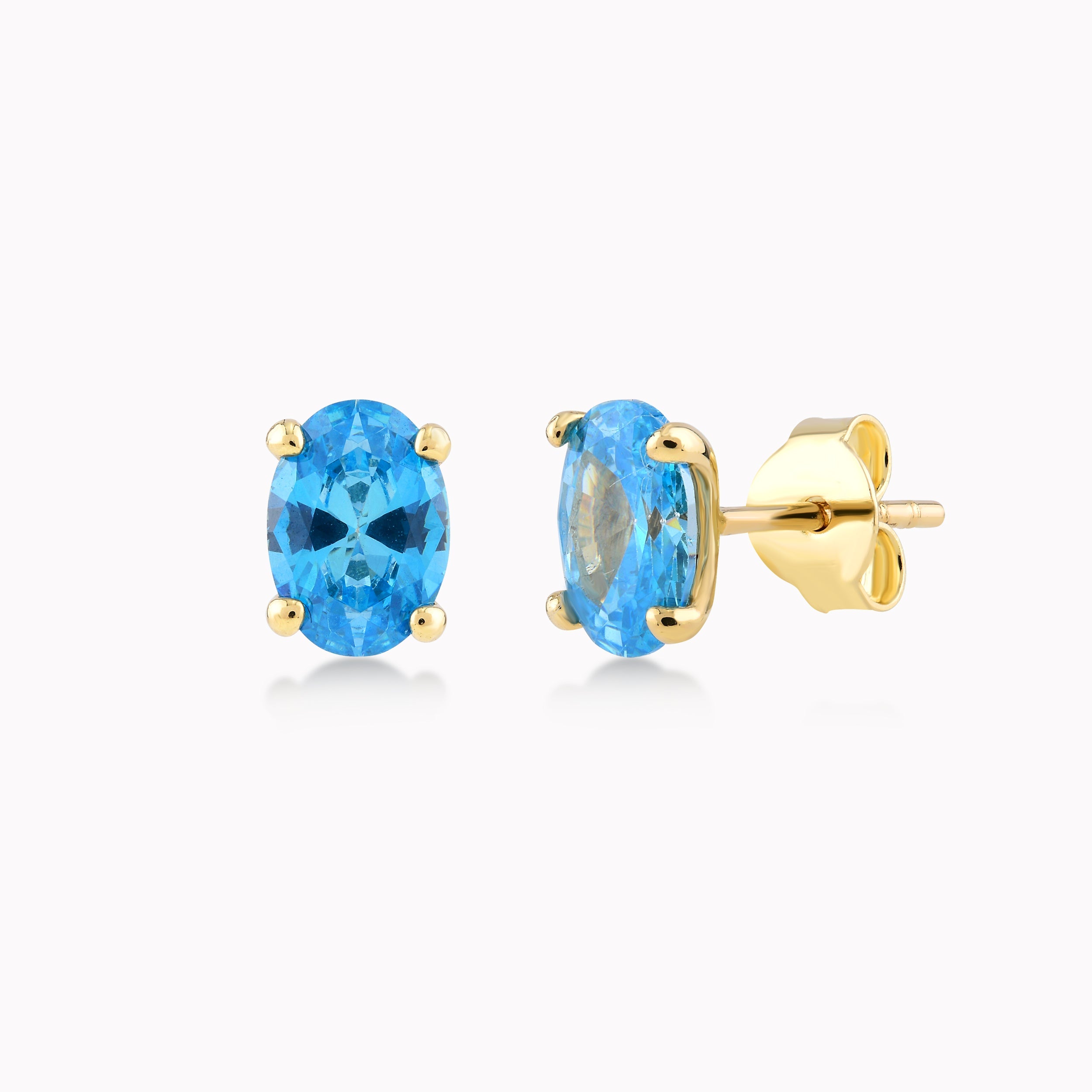 14K Yellow Gold Blue Cubic Zirconia Earrings