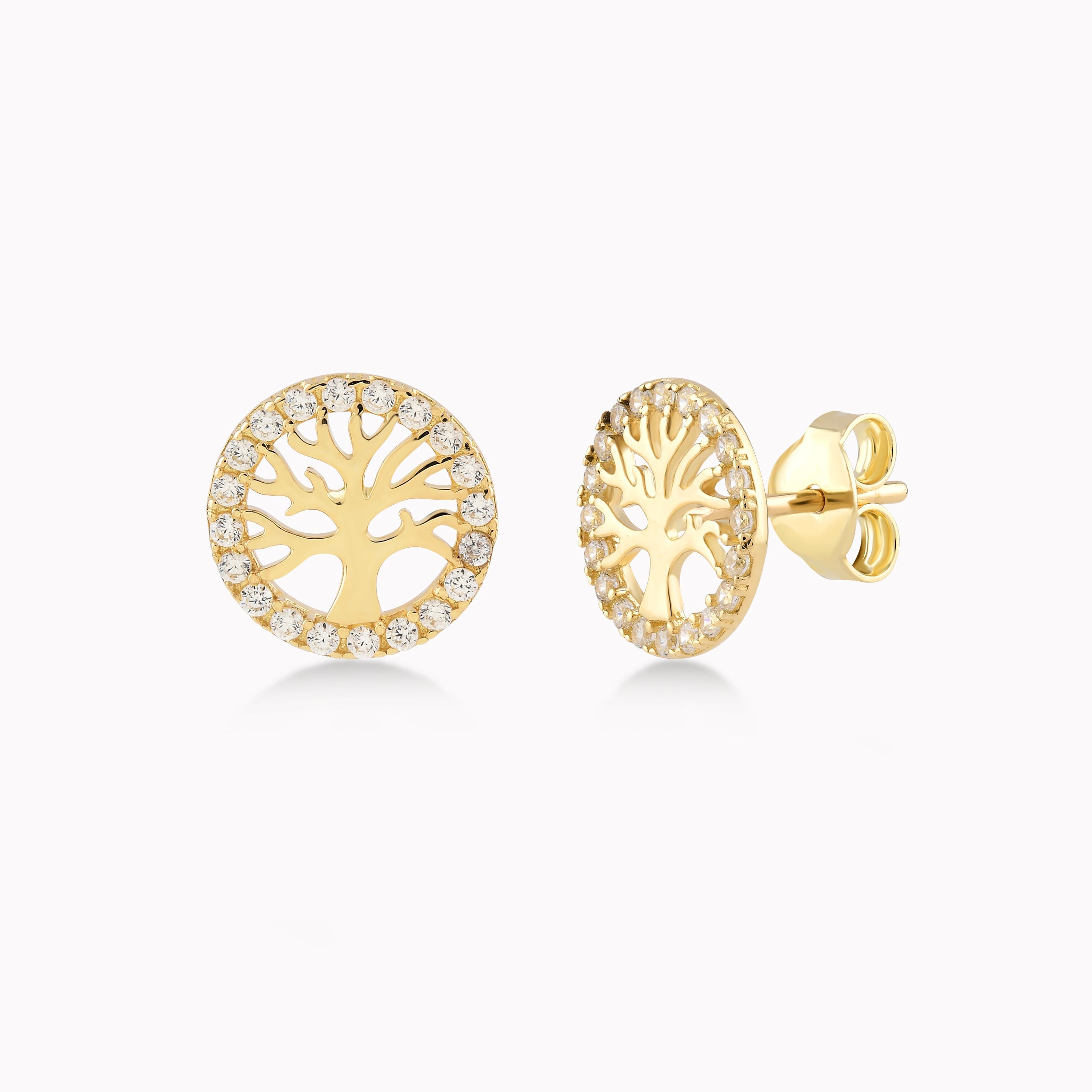 14K Yellow Gold White Cubic Zirconia Earrings