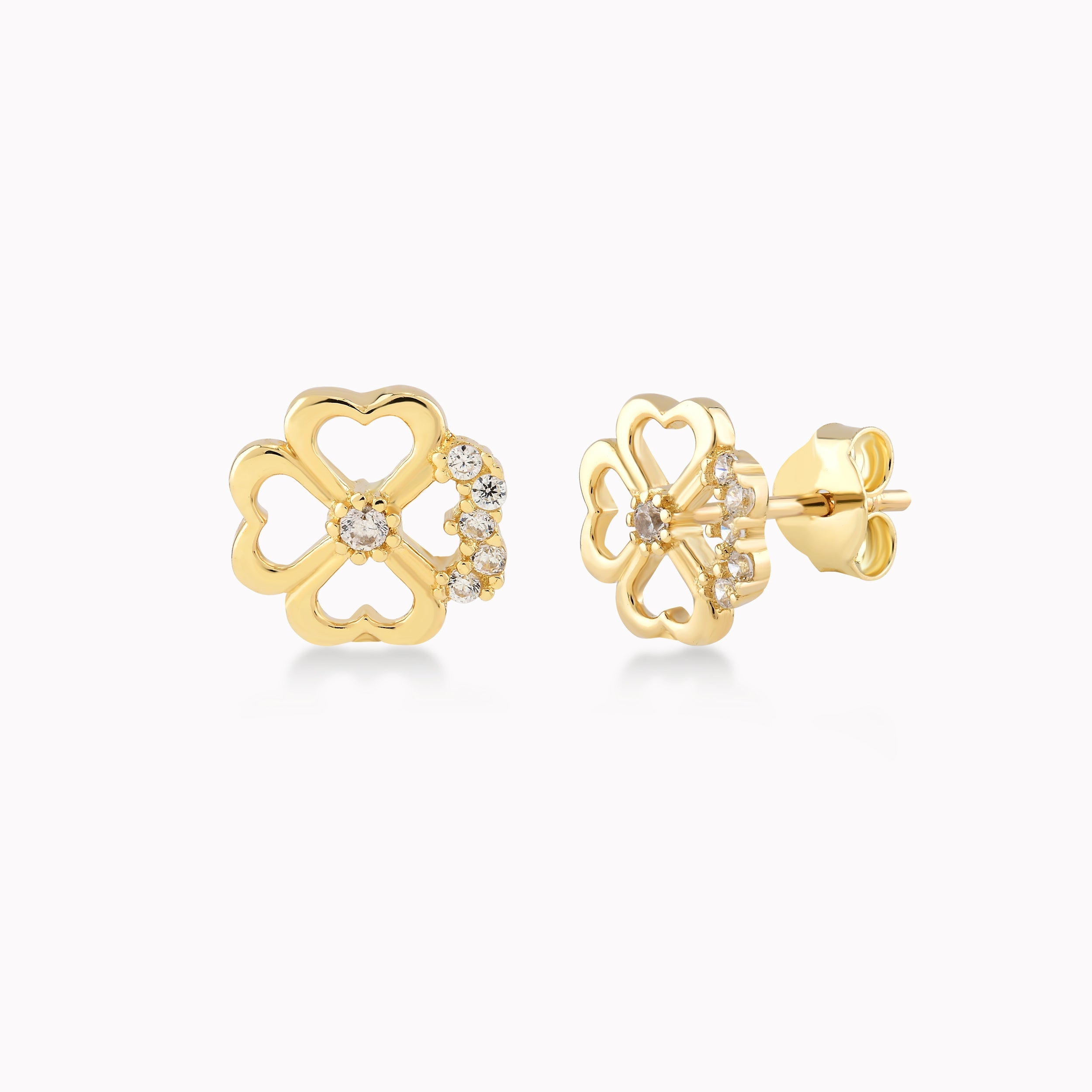 14K Yellow Gold Cubic Zirconia Flower Earrings