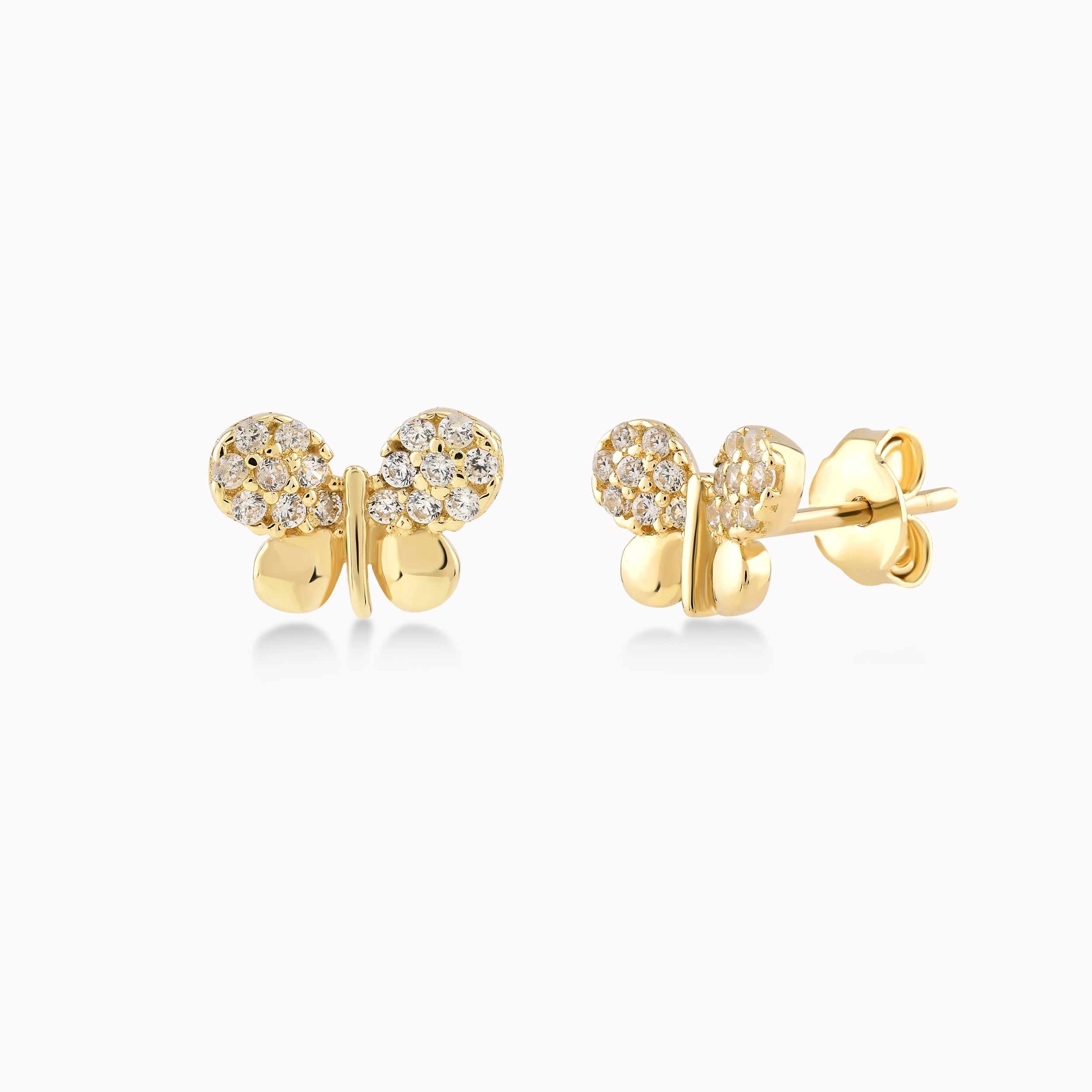 14K Yellow Gold Cubic Zirconia Butterfly Earrings