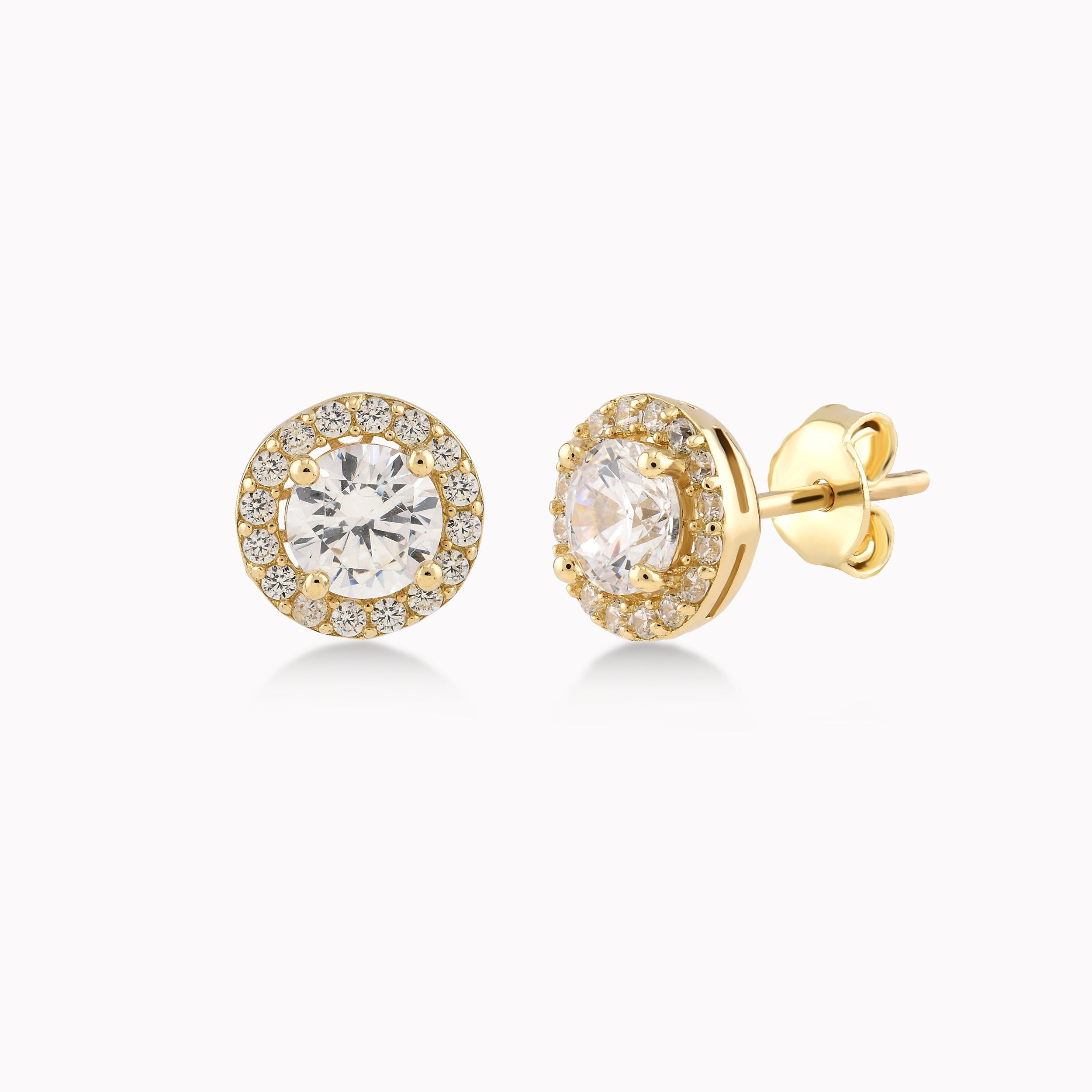 14K Yellow Gold White Cubic Zirconia Earrings