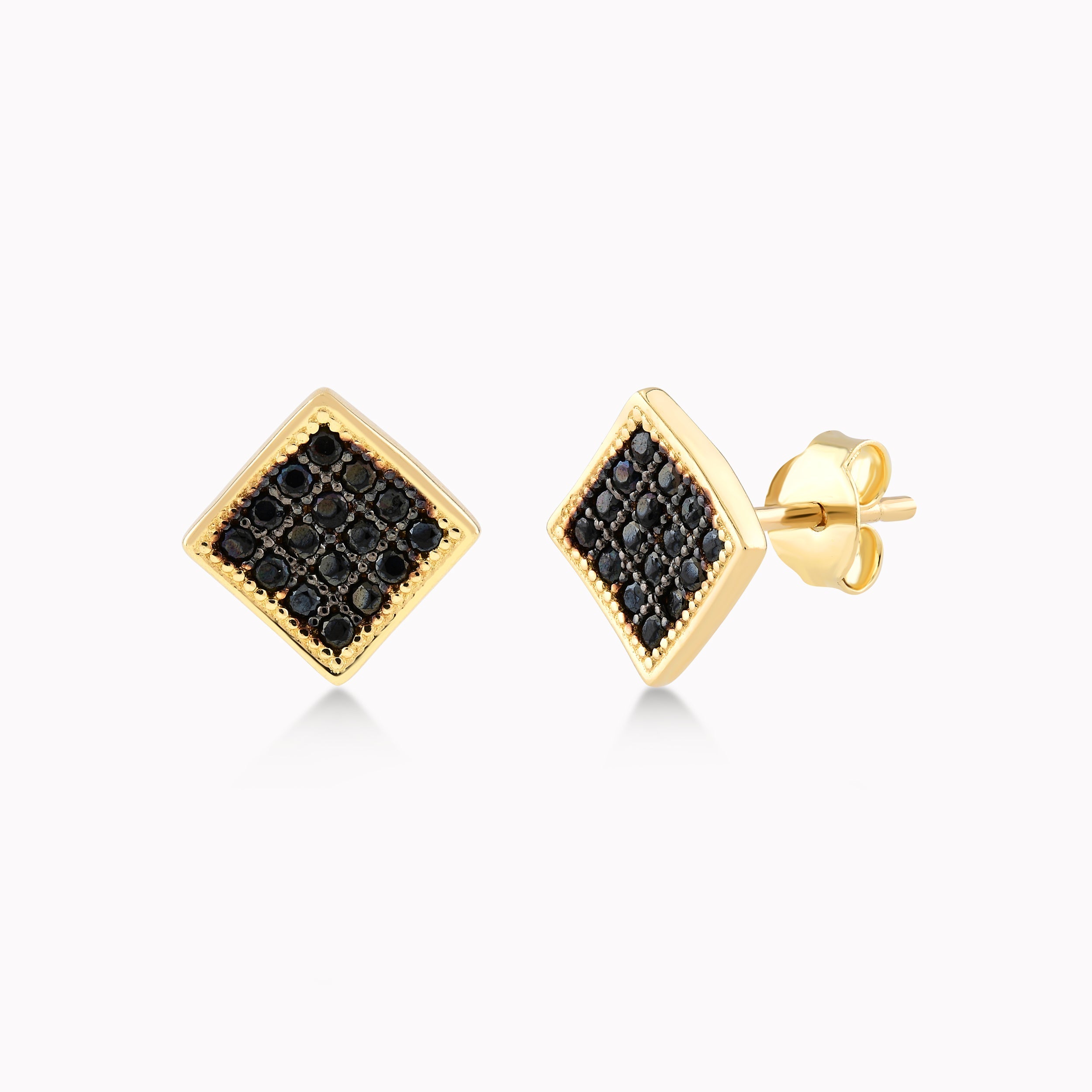 14K Yellow Gold Black Cubic Zirconia Earrings
