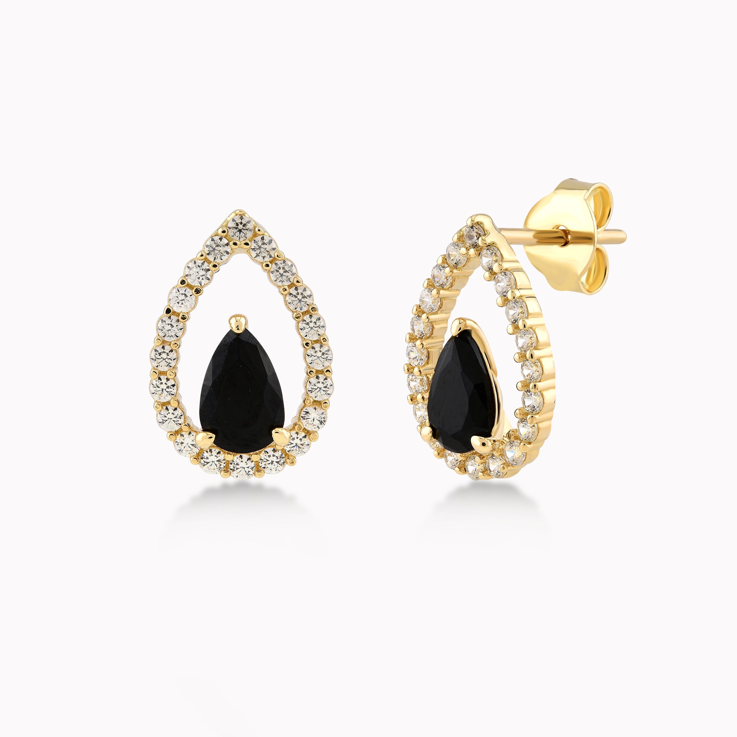 14K Yellow Gold Black Cubic Zirconia Teardrop Earrings