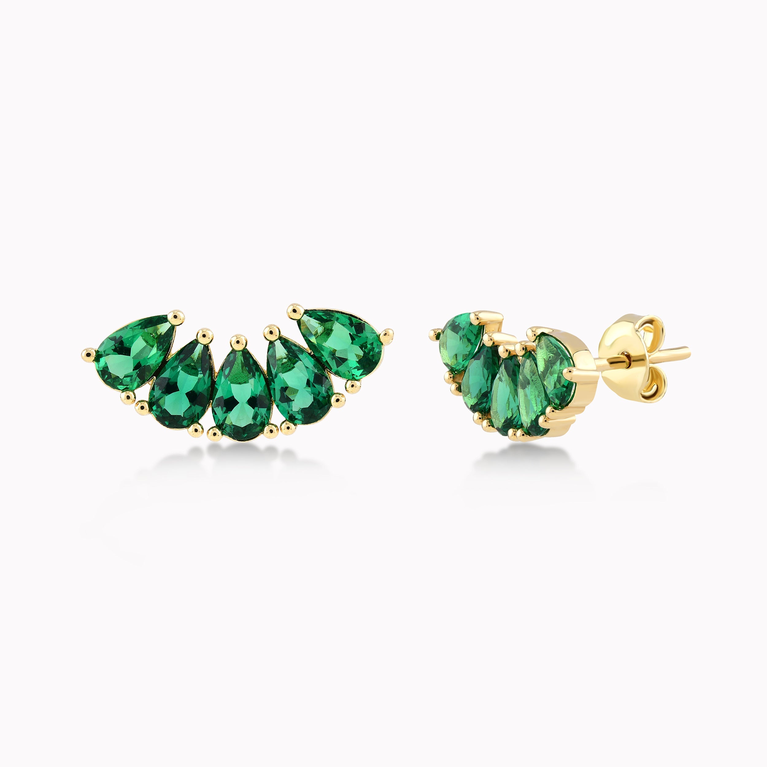 14K Yellow Gold Green Cubic Zirconia Earrings