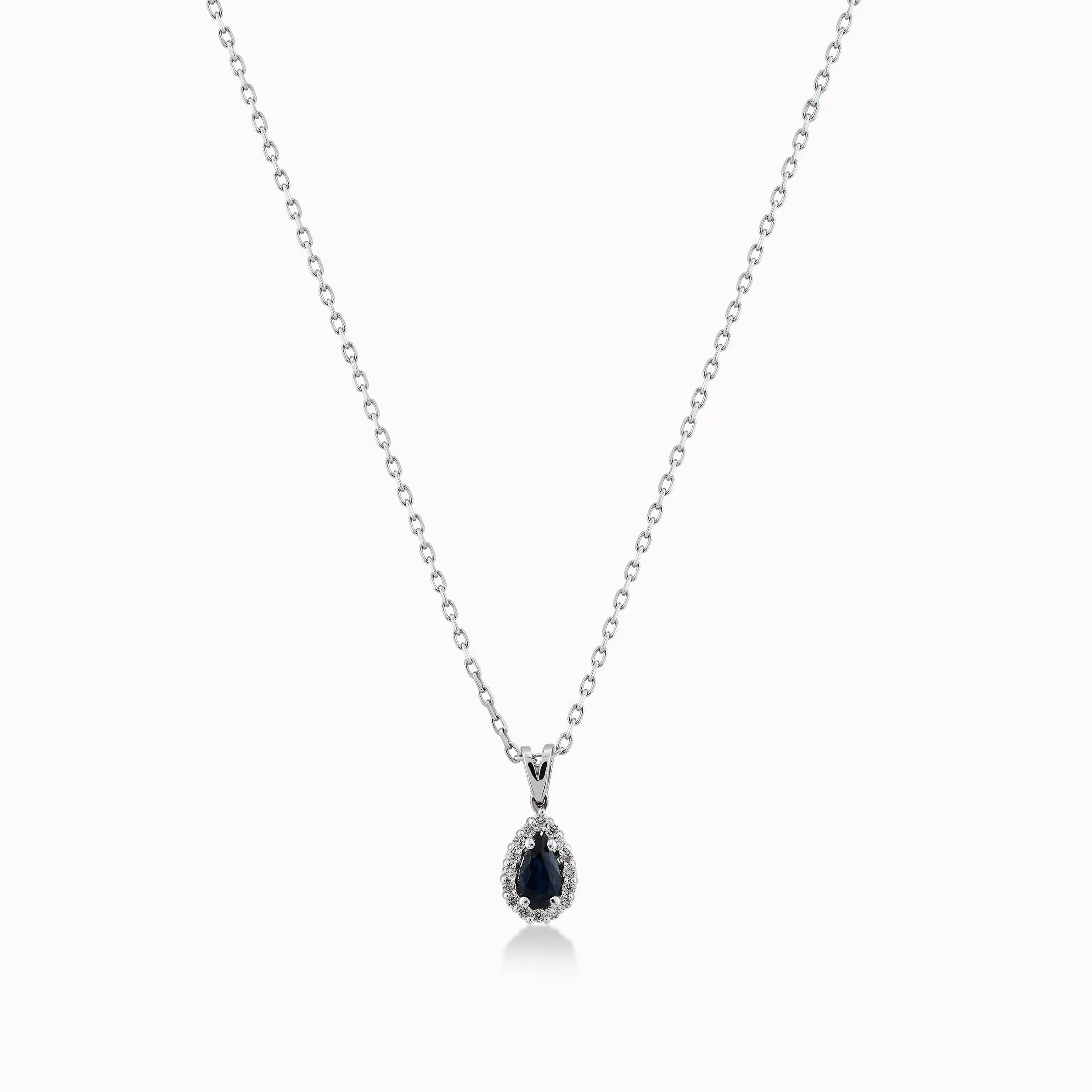 14K White Gold Sapphire & Diamond Pendant Necklace — 0.27 ct Sapphire · 0.07 ct Diamonds