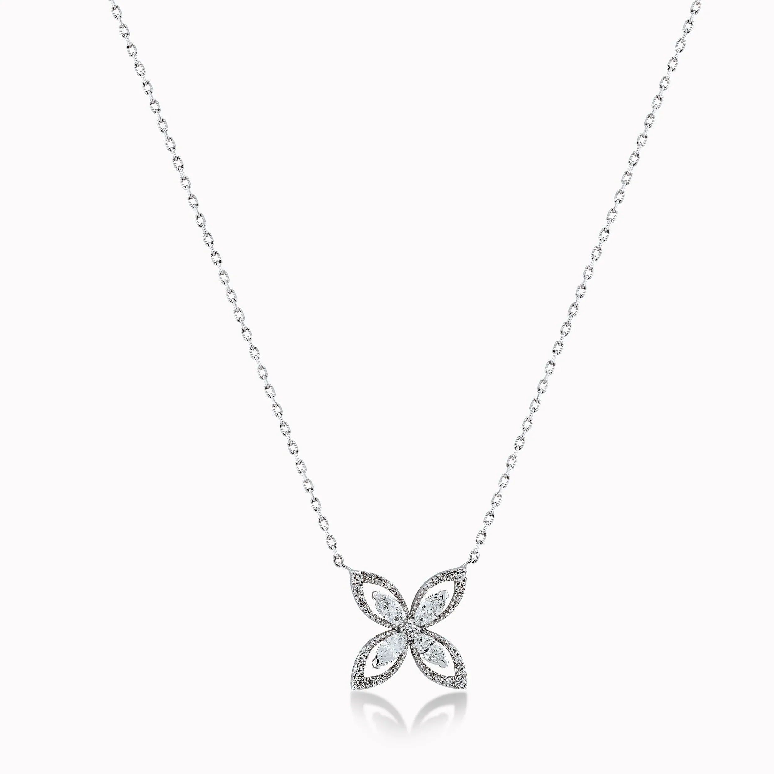 18K White Gold Diamond Flower Pendant Necklace — 0.37 ct