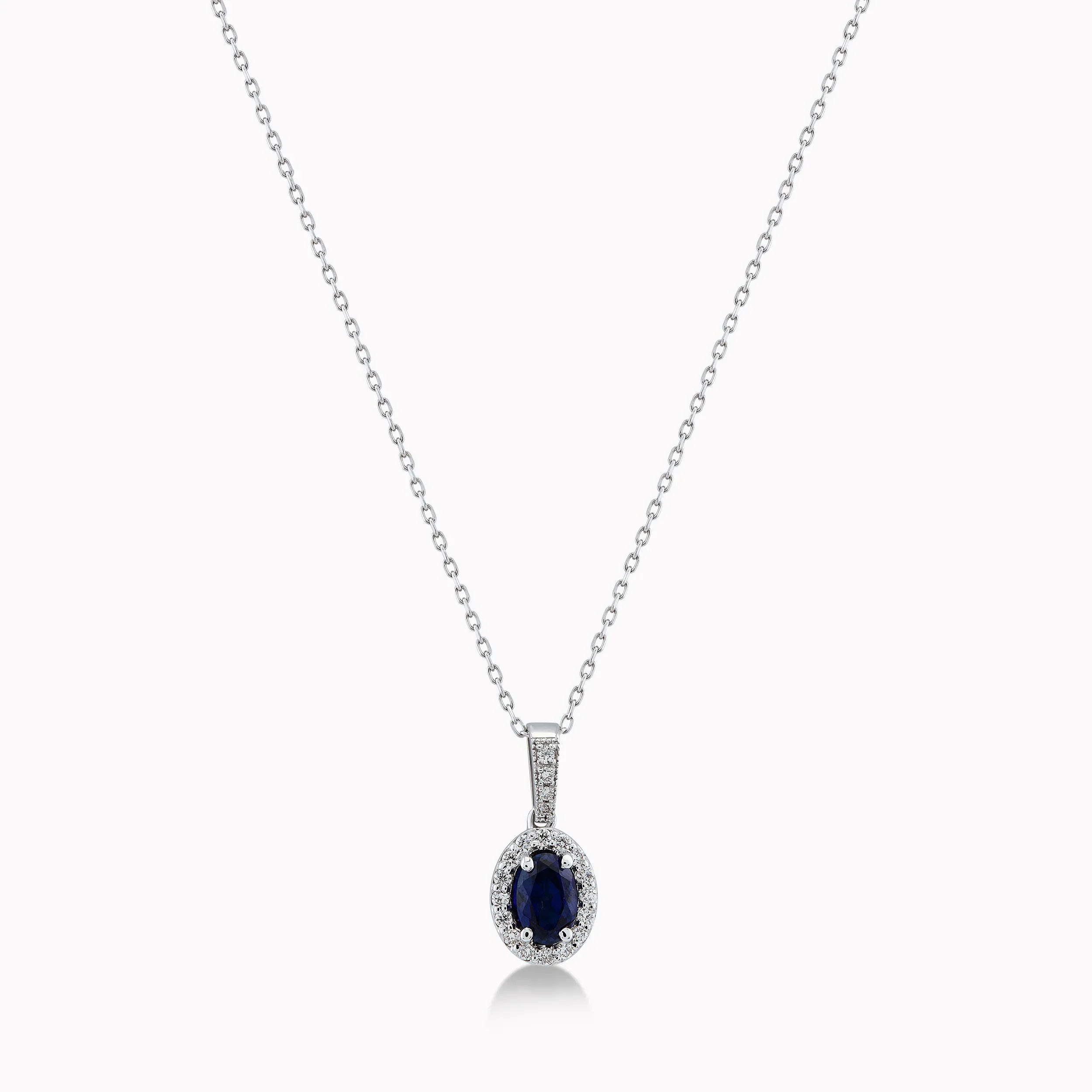 14K White Gold Sapphire & Diamond Pendant Necklace — 0.61 ct Sapphire · 0.14 ct Diamonds