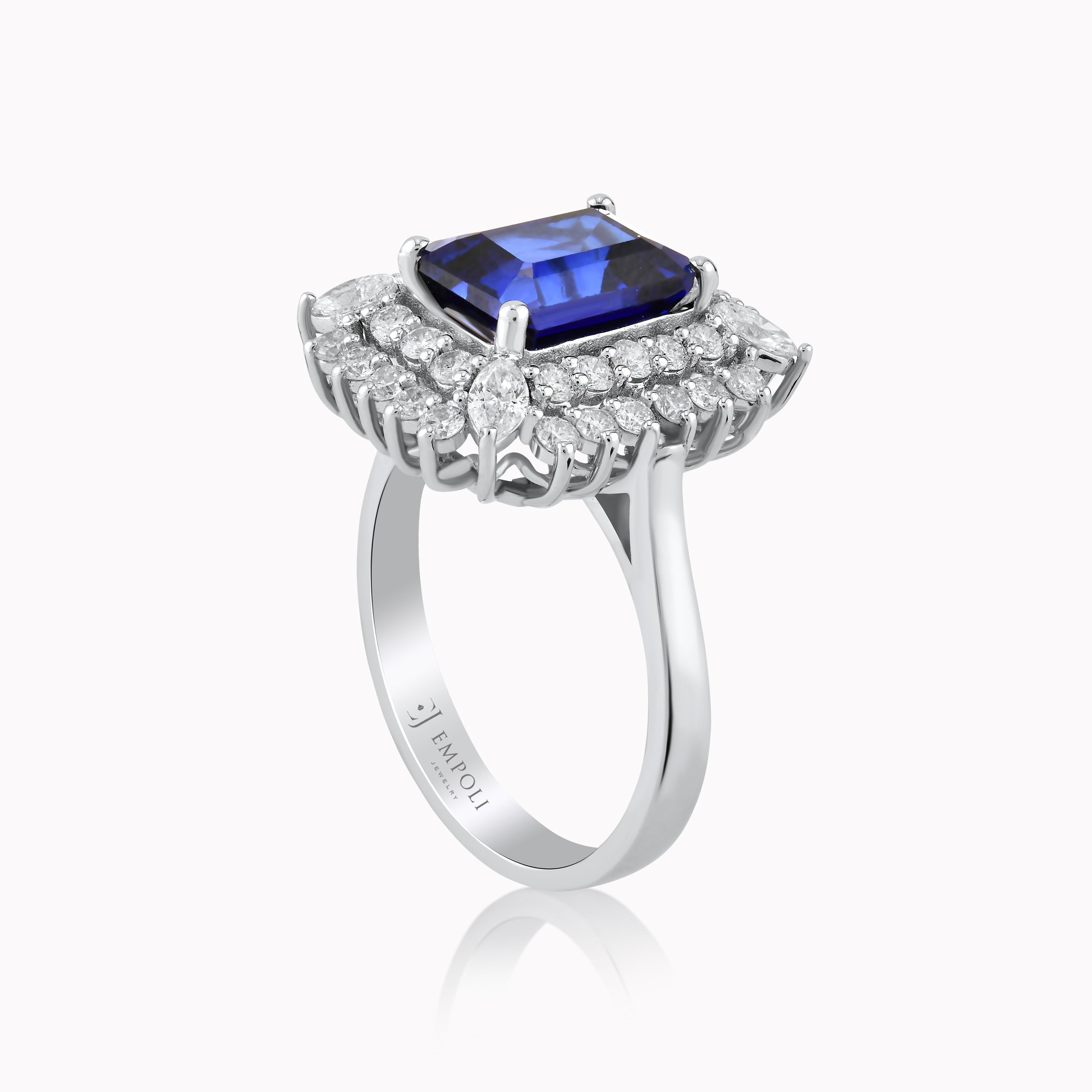 14K White Gold Blue Topaz & Diamond Ring — 4.30 ct Blue Topaz · 1.02 ct Diamonds