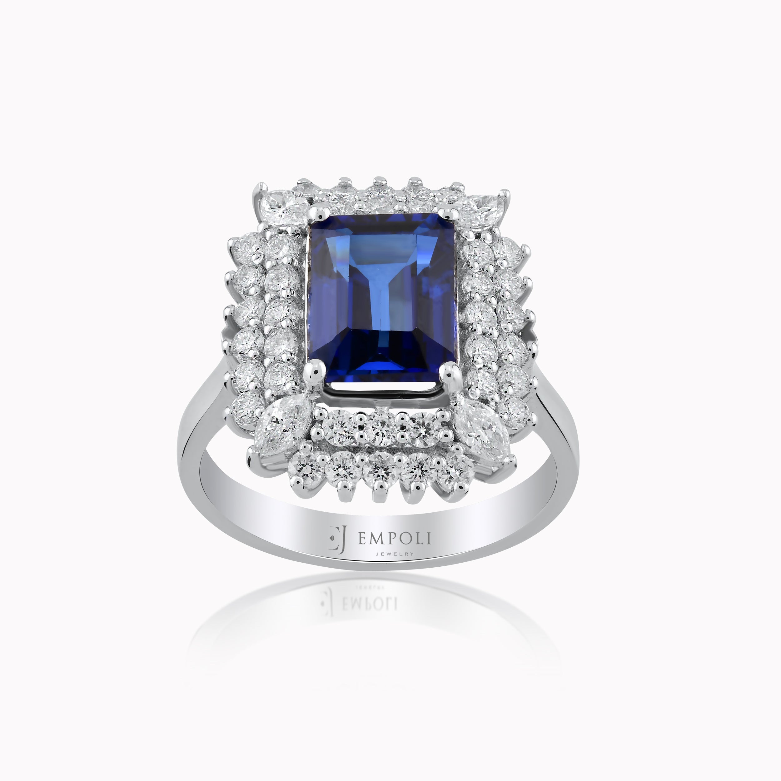 14K White Gold Blue Topaz & Diamond Ring — 4.30 ct Blue Topaz · 1.02 ct Diamonds
