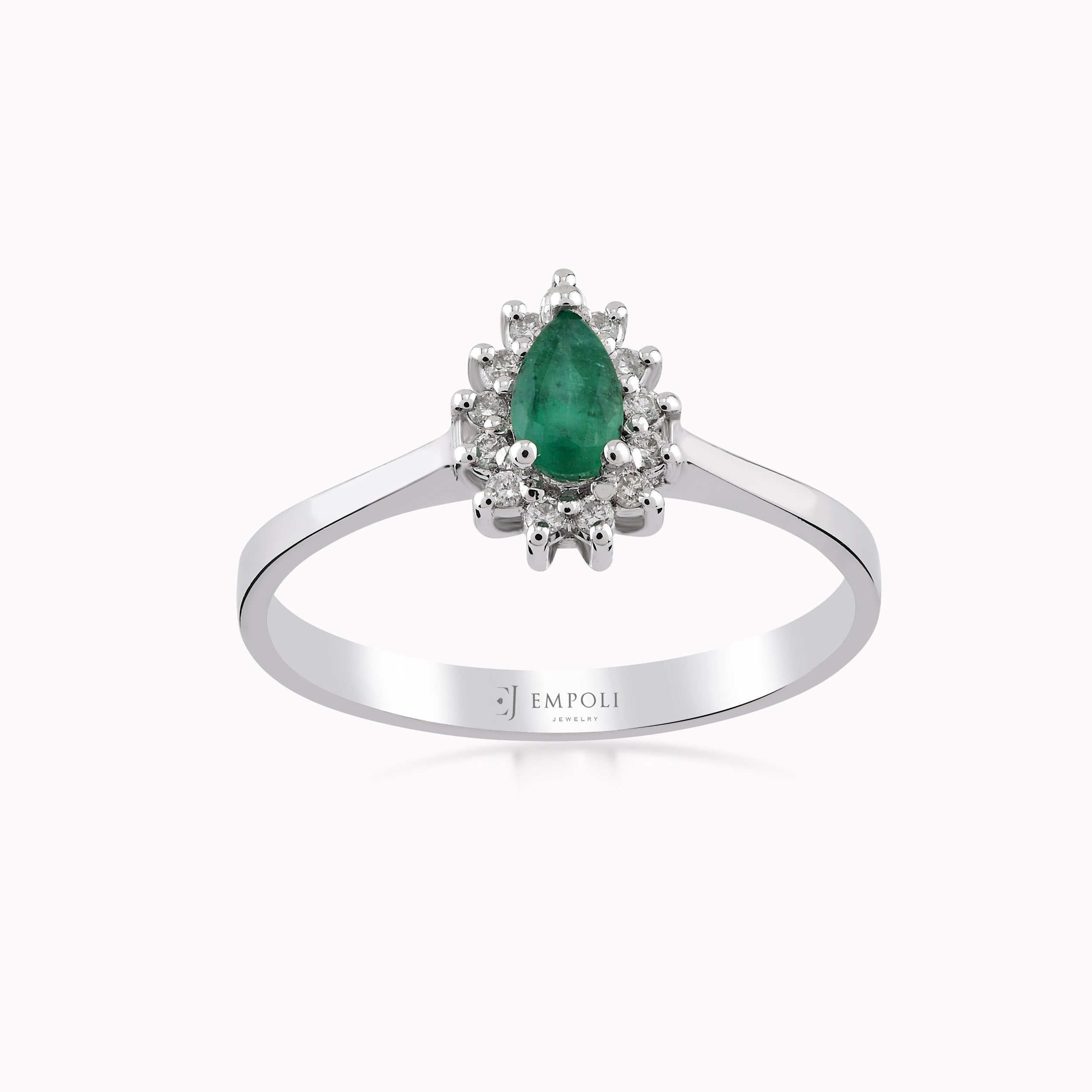 14K White Gold Emerald & Diamond Ring — 0.14 ct Diamonds
