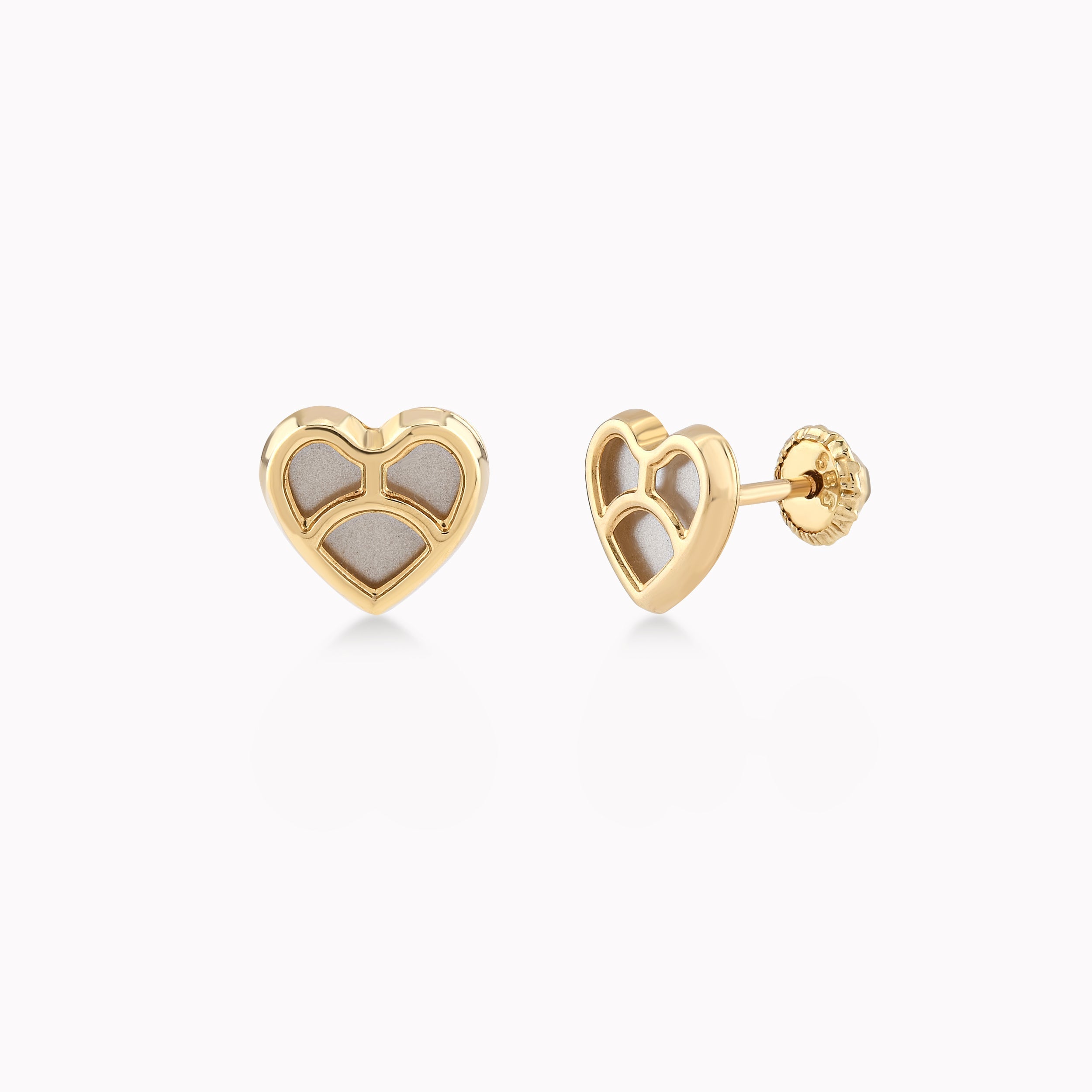 14K Yellow Gold Mother-of-Pearl Heart Protection Earrings
