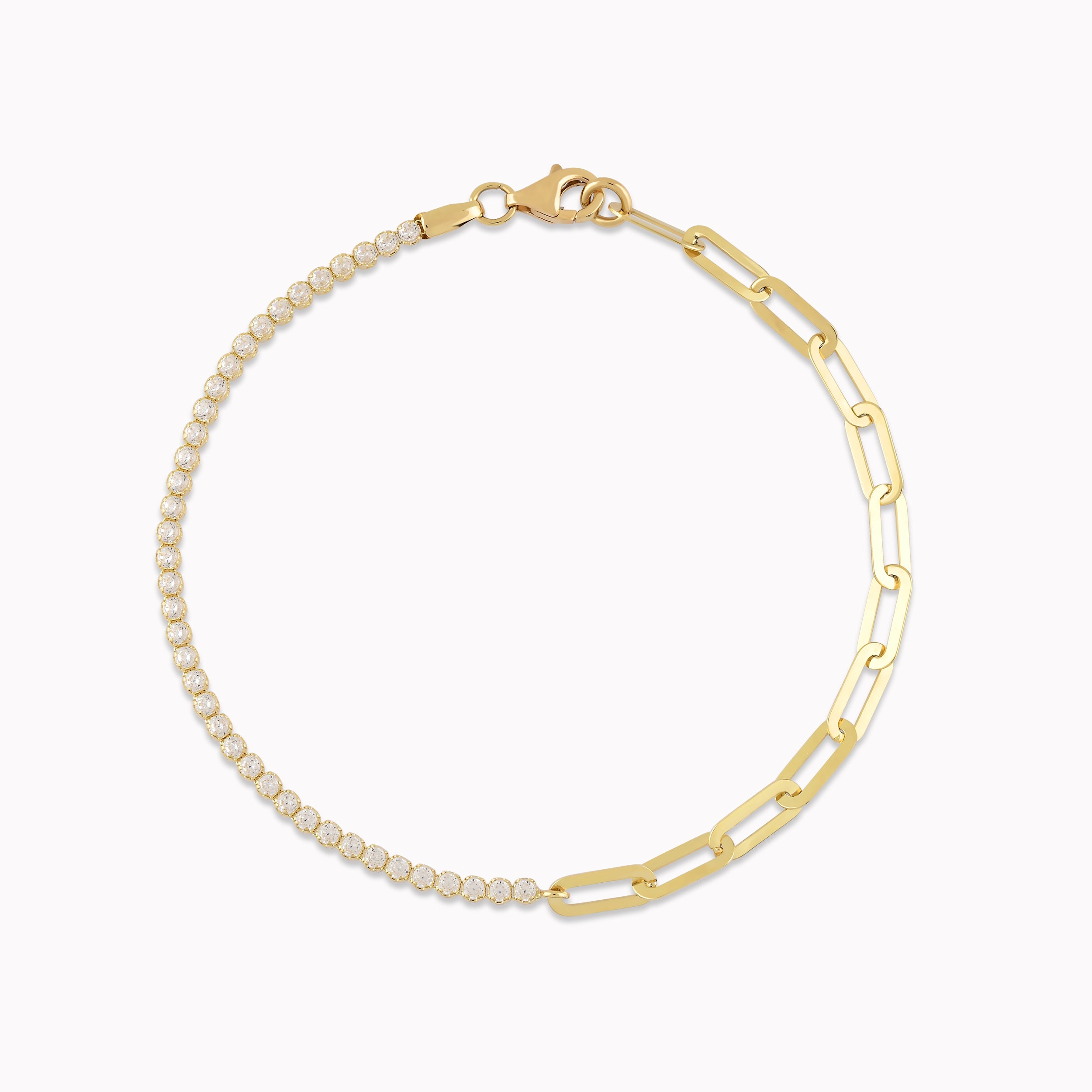 14K Yellow Gold White Cubic Zirconia Tennis Bracelet