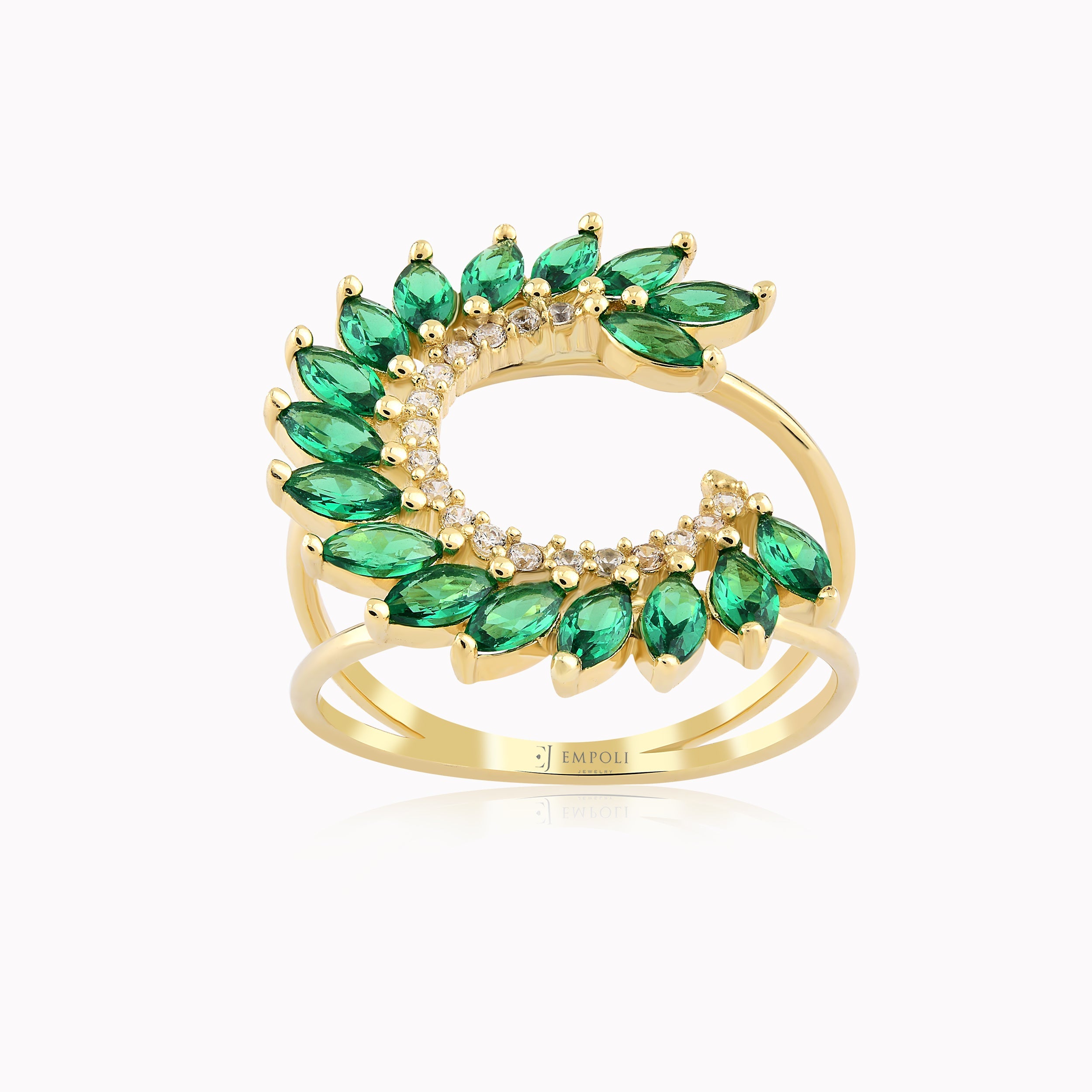 14K Yellow Gold Green Cubic Zirconia Ring