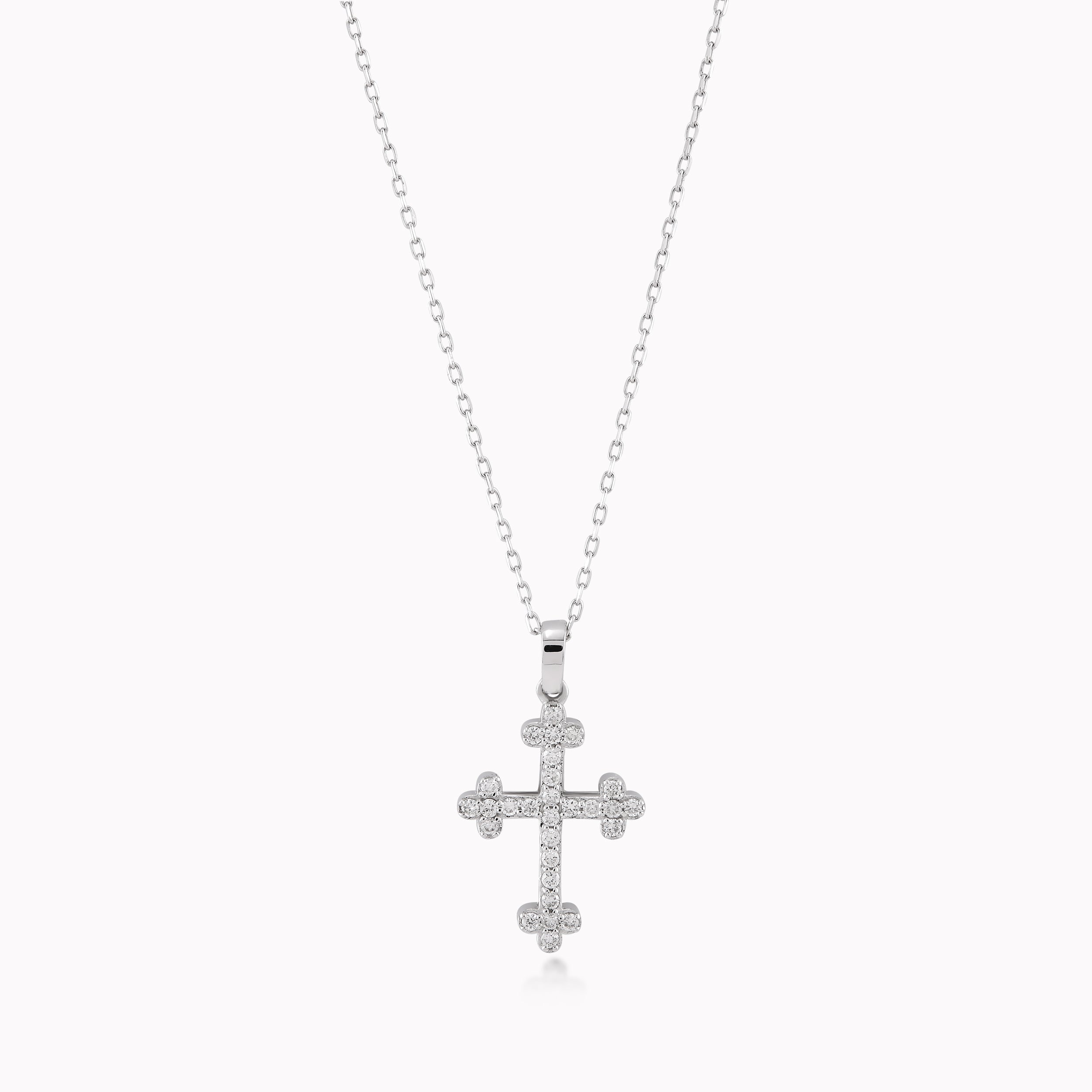 14K White Gold Diamond Cross Pendant Necklace — 0.16 ct