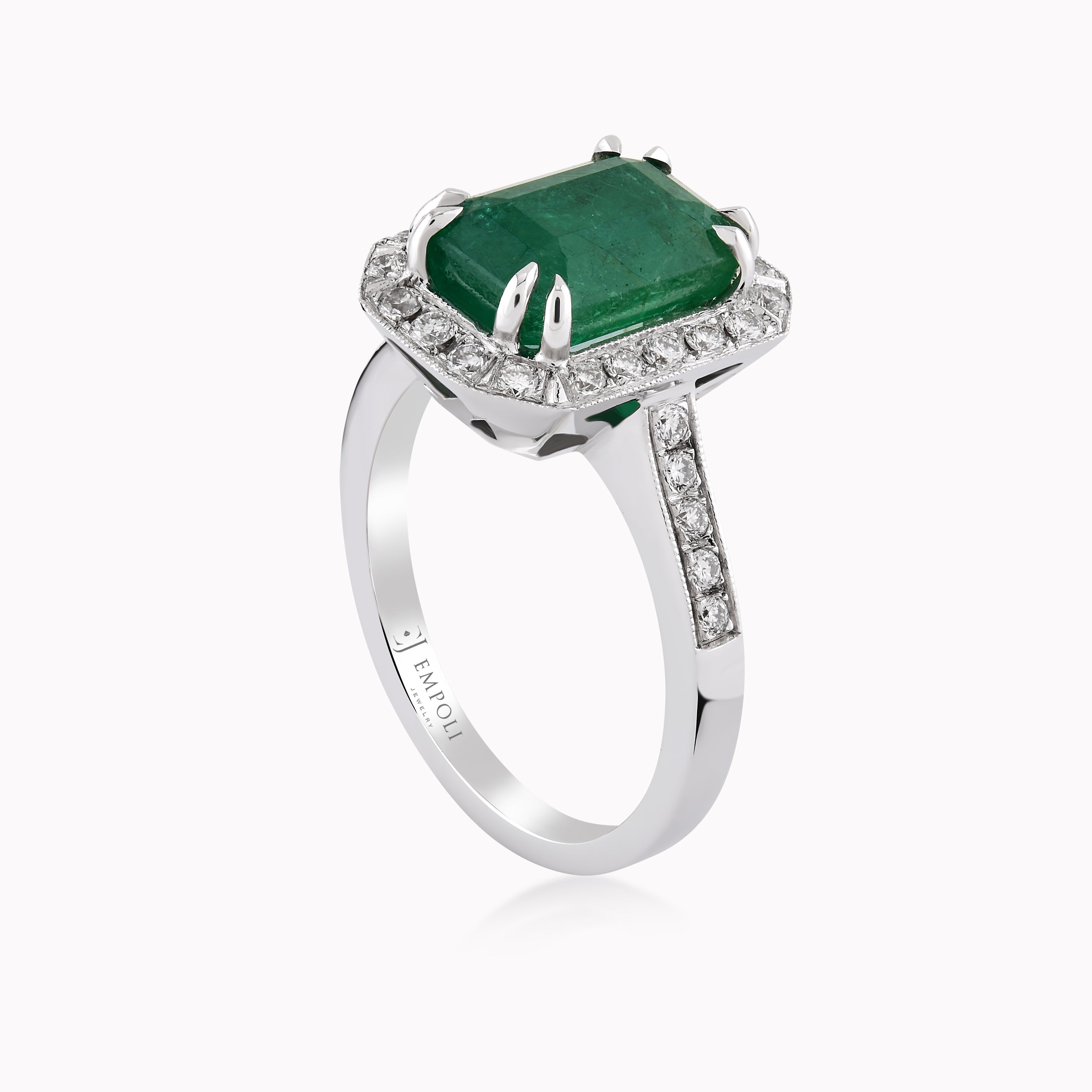 18K White Gold Emerald & Diamond Ring — 0.52 ct Diamonds
