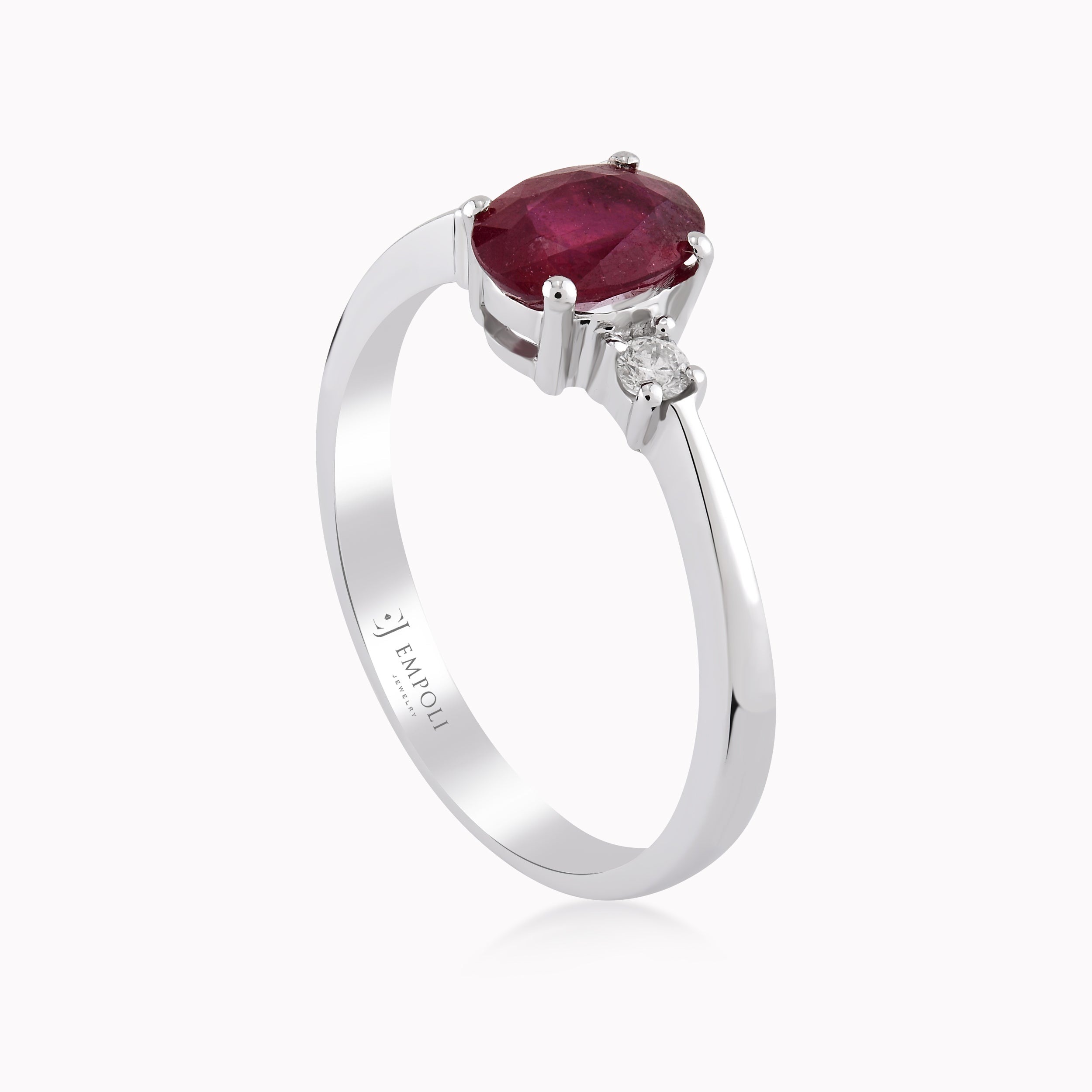 14K White Gold Ruby & Diamond Ring — 0.06 ct Diamonds