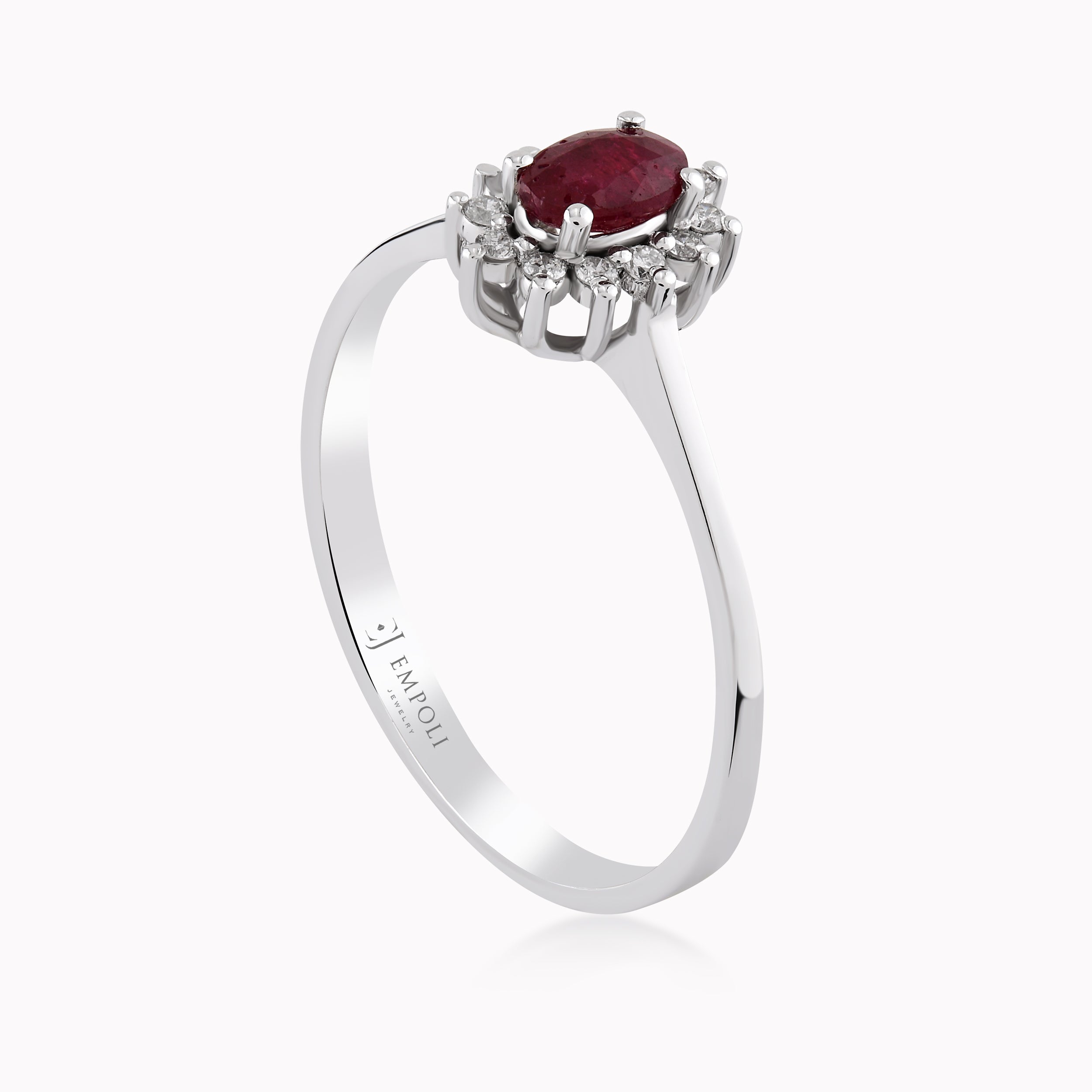 14K White Gold Ruby & Diamond Ring — 0.10 ct Diamonds