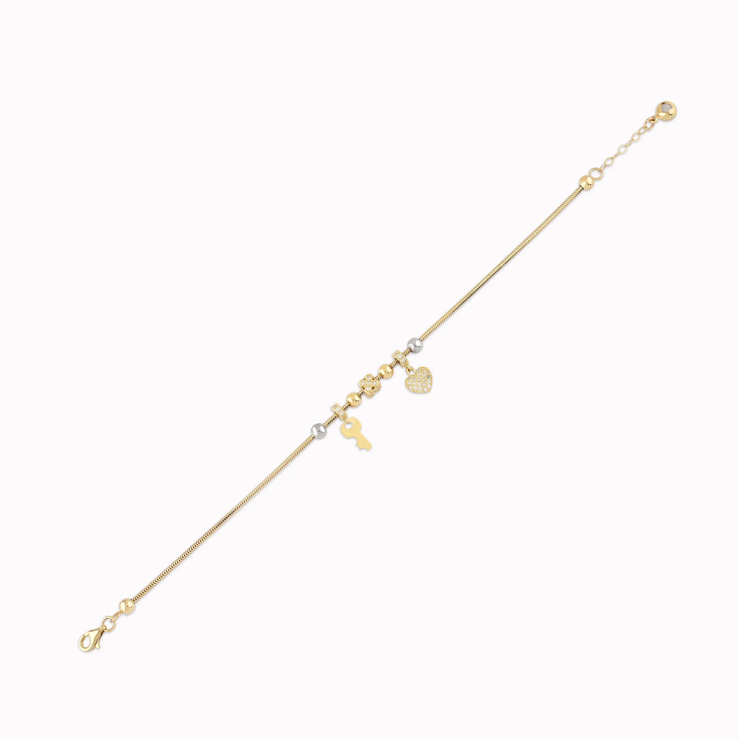 14K Yellow Gold White Cubic Zirconia Heart Bracelet