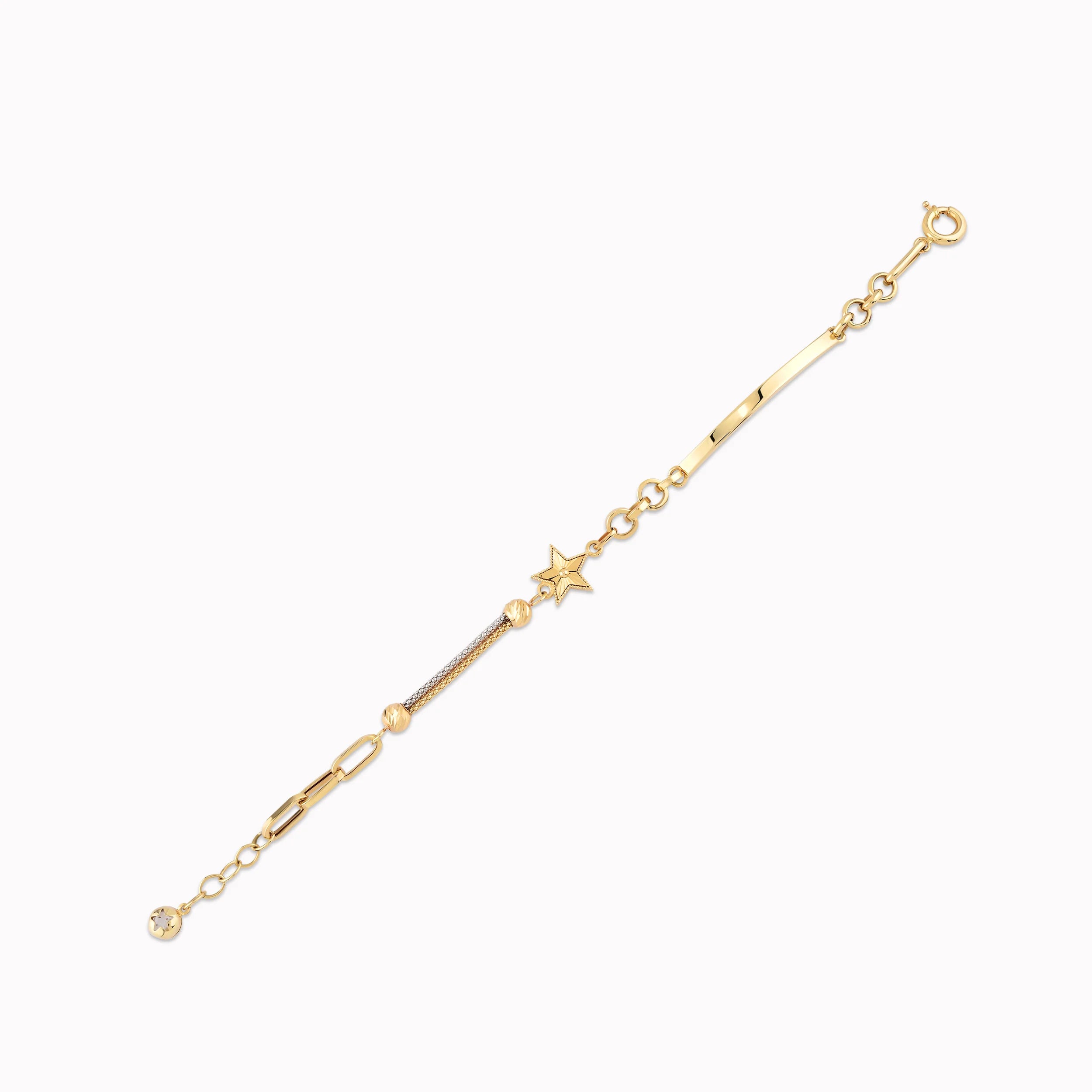 14K Yellow Gold Star Chain & Link Bracelet