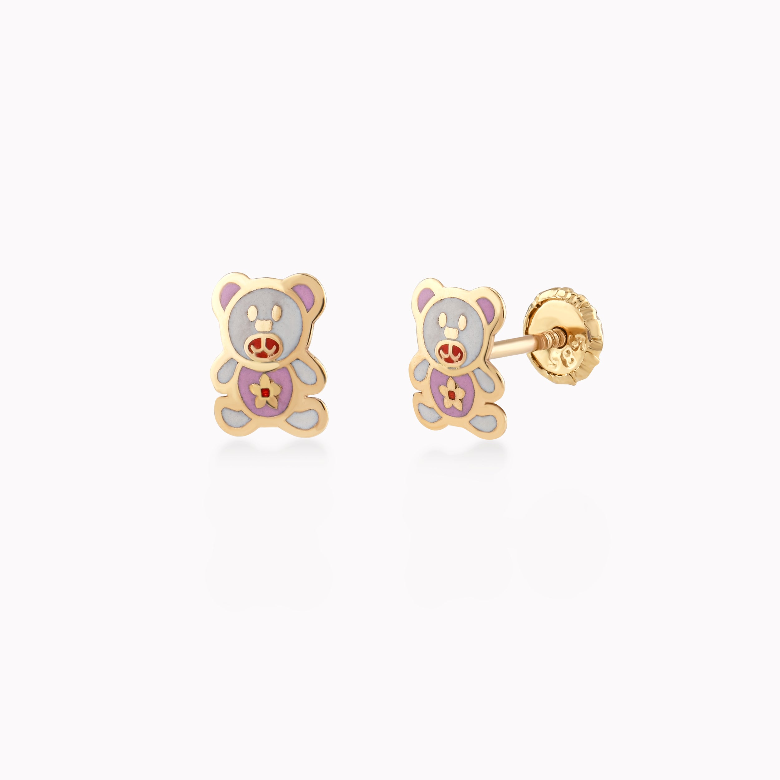 14K Yellow Gold Enamel Bear Protection Earrings