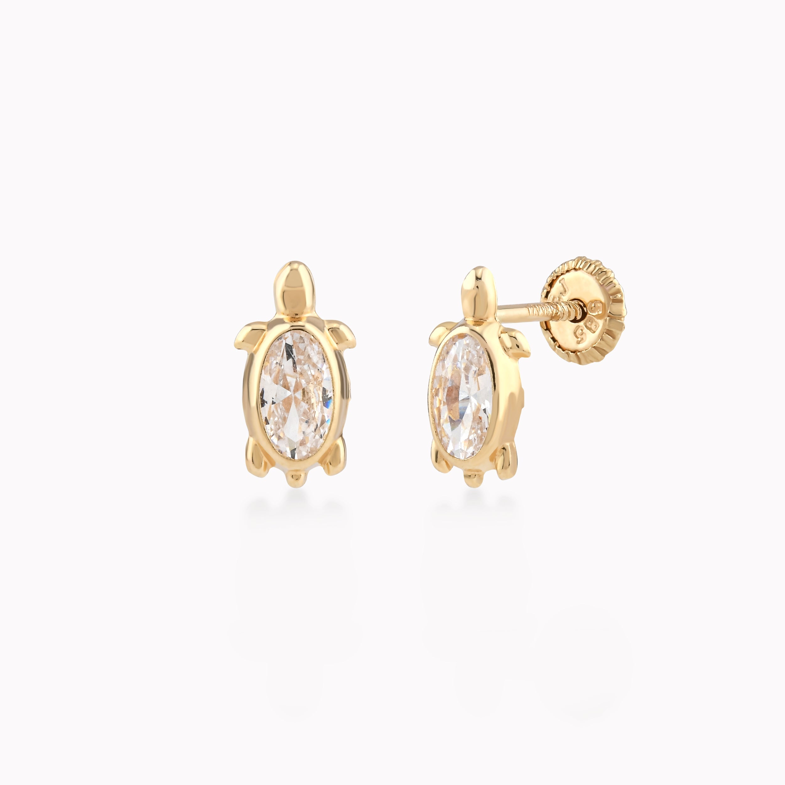 14K Yellow Gold Cubic Zirconia Frog Protection Earrings