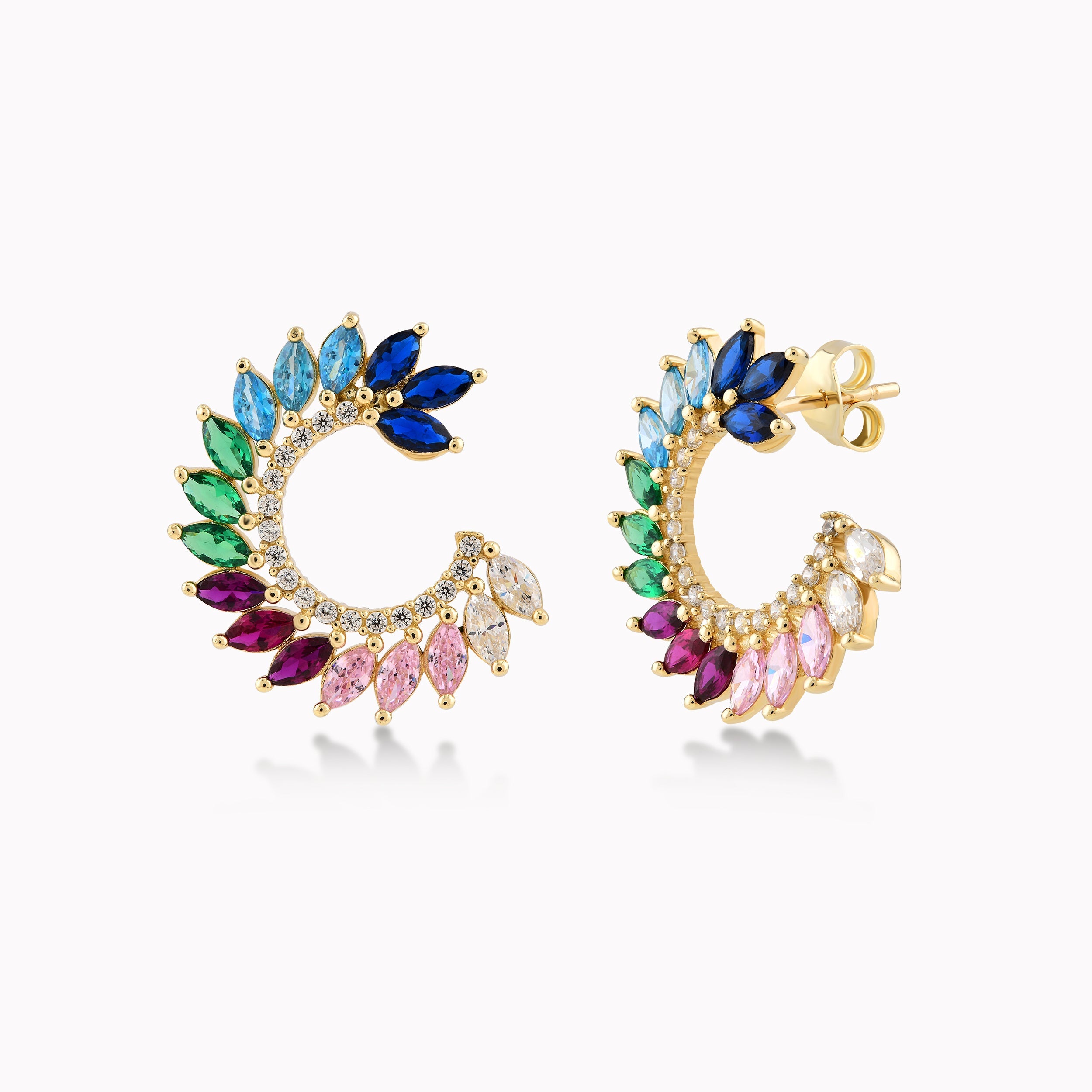 14K Yellow Gold Multicolor Cubic Zirconia Earrings