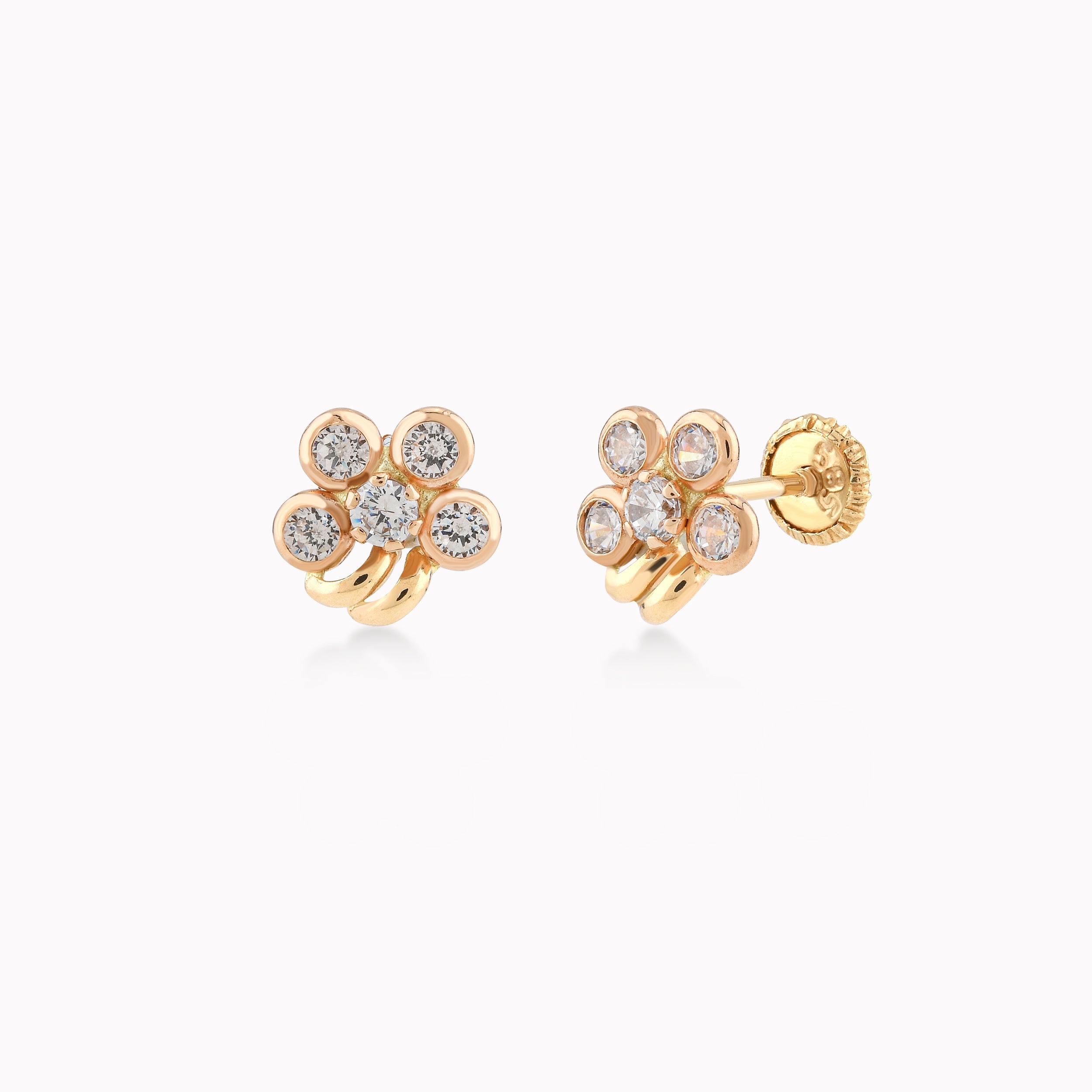 14K Yellow Gold Cubic Zirconia Flower Protection Earrings
