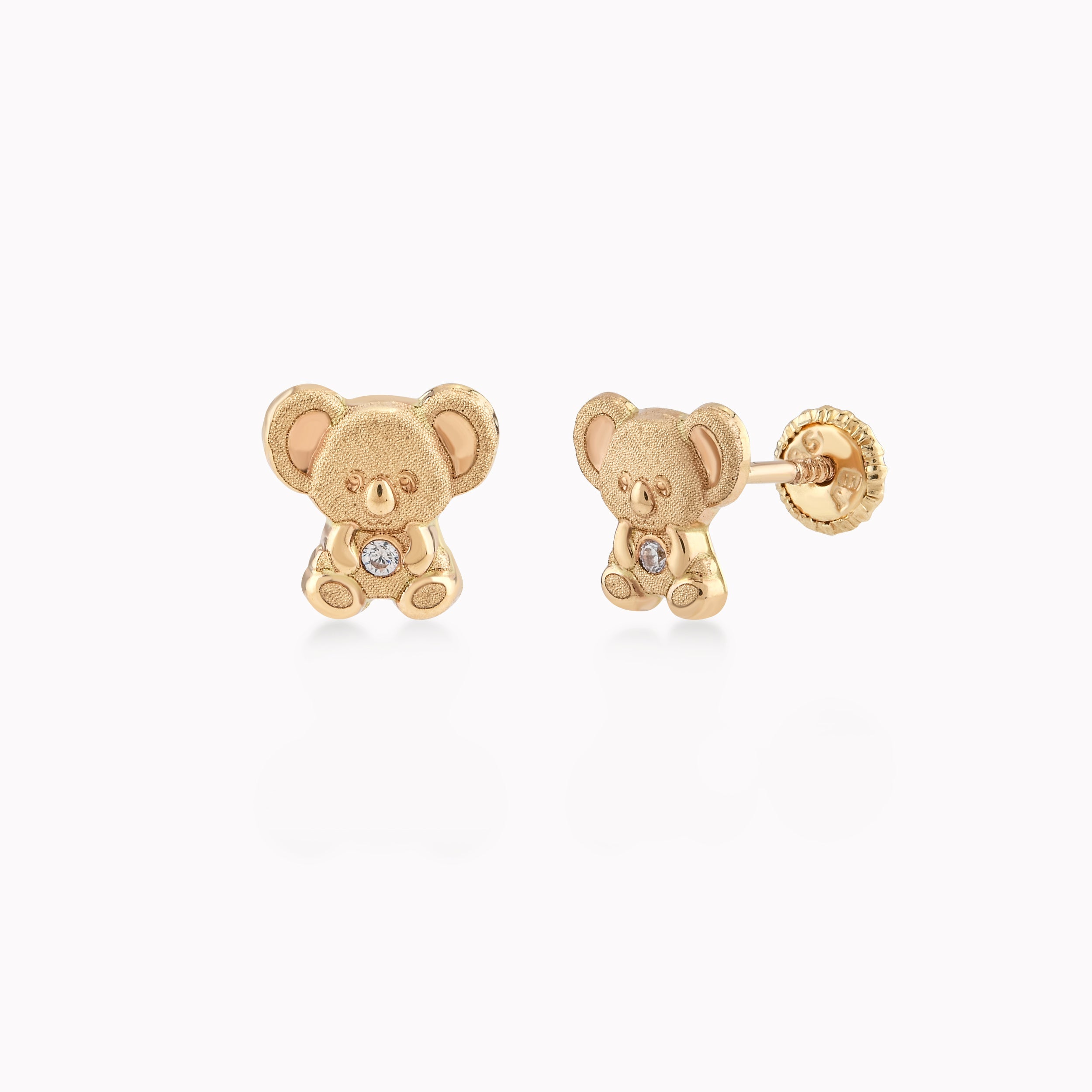 14K Yellow Gold Cubic Zirconia Bear Protection Earrings