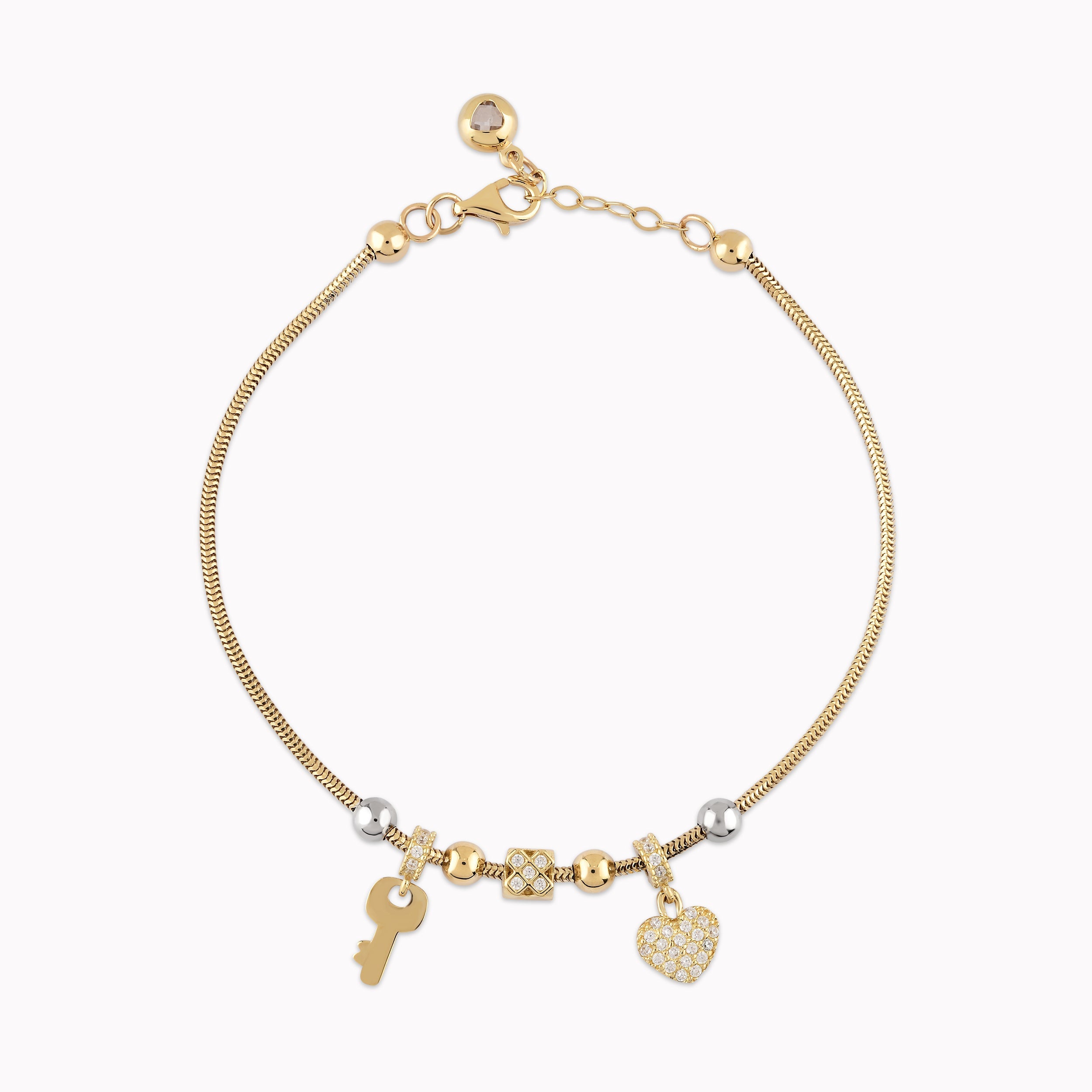 14K Yellow Gold White Cubic Zirconia Heart Bracelet