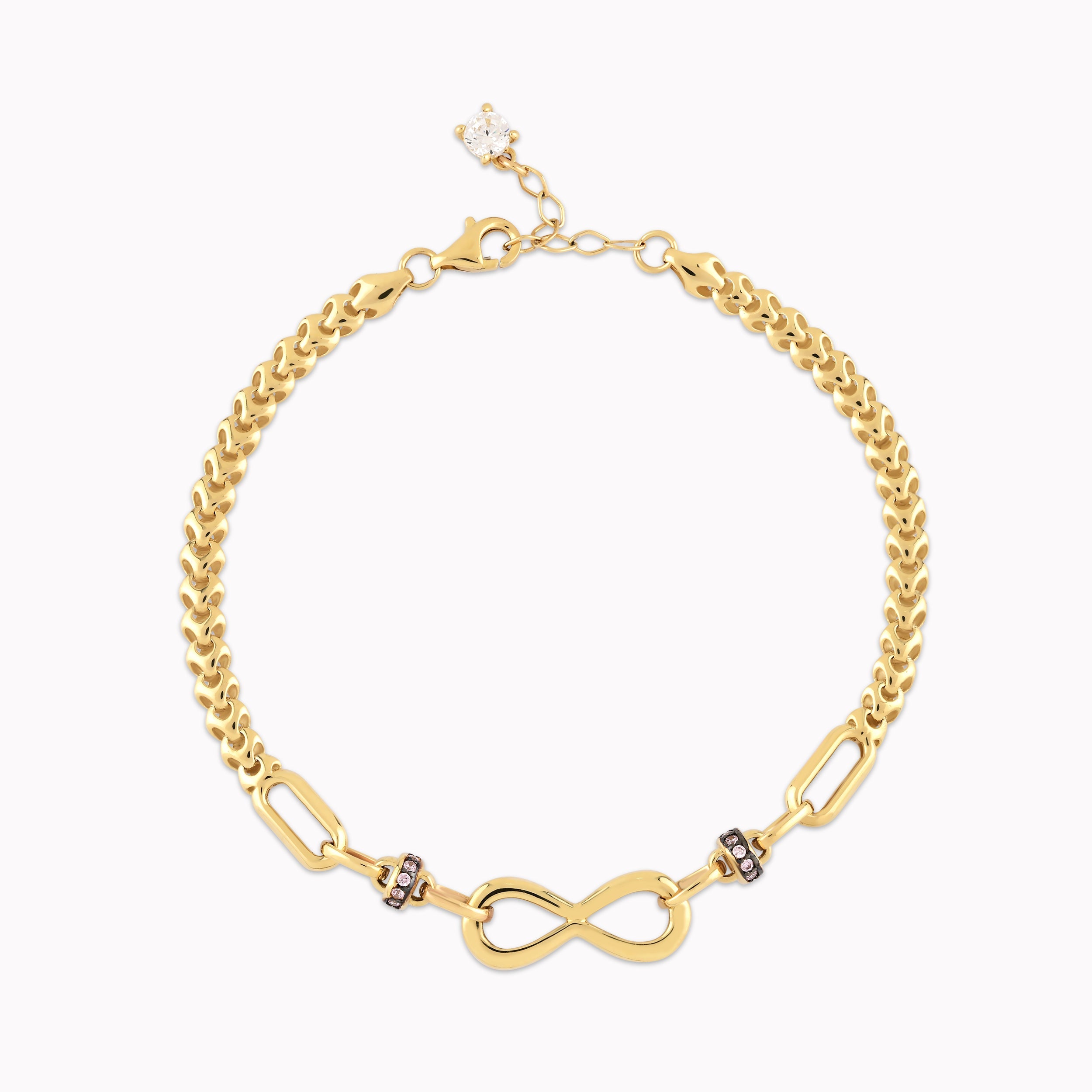 14K Yellow Gold Purple Cubic Zirconia Infinity Bracelet