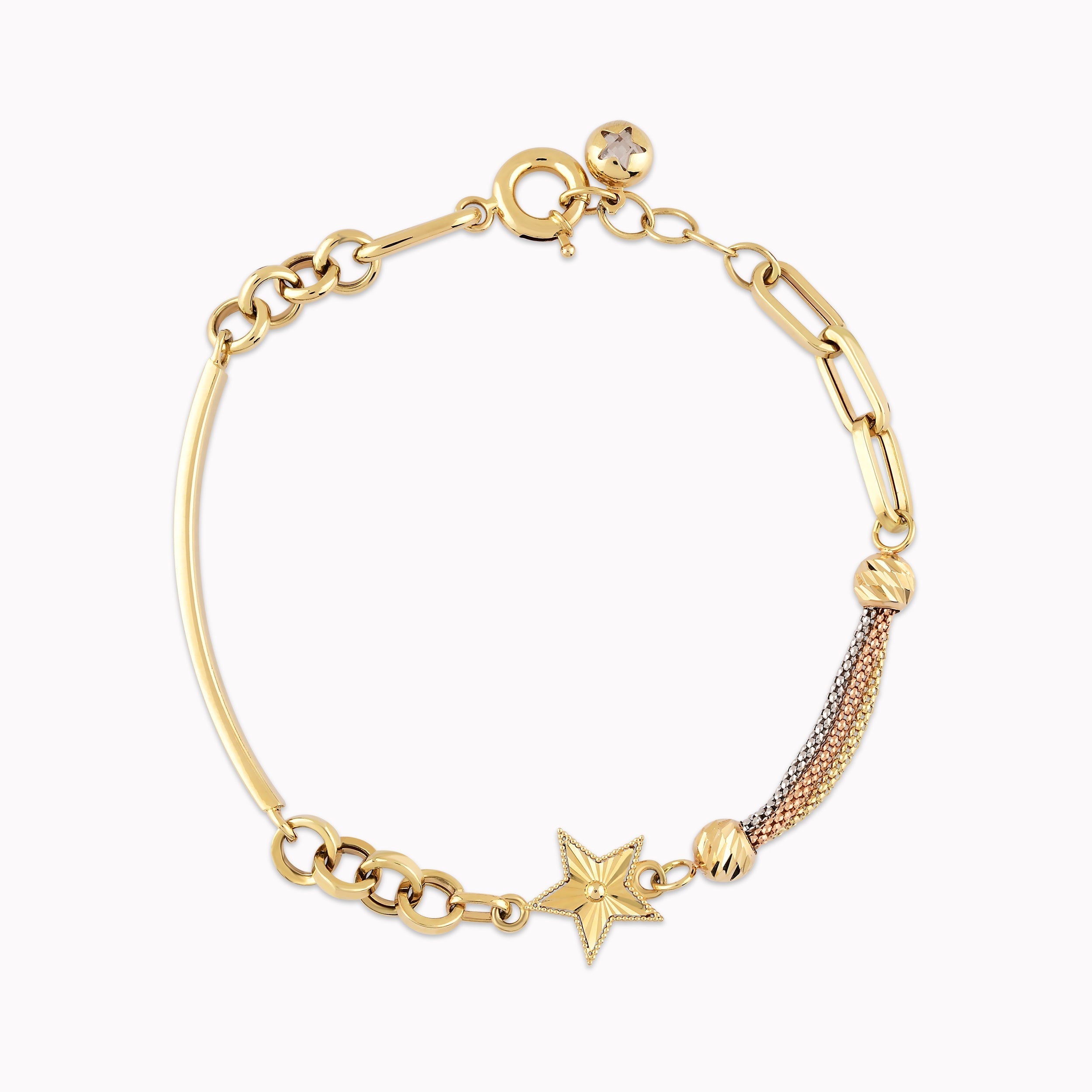 14K Yellow Gold Star Chain & Link Bracelet