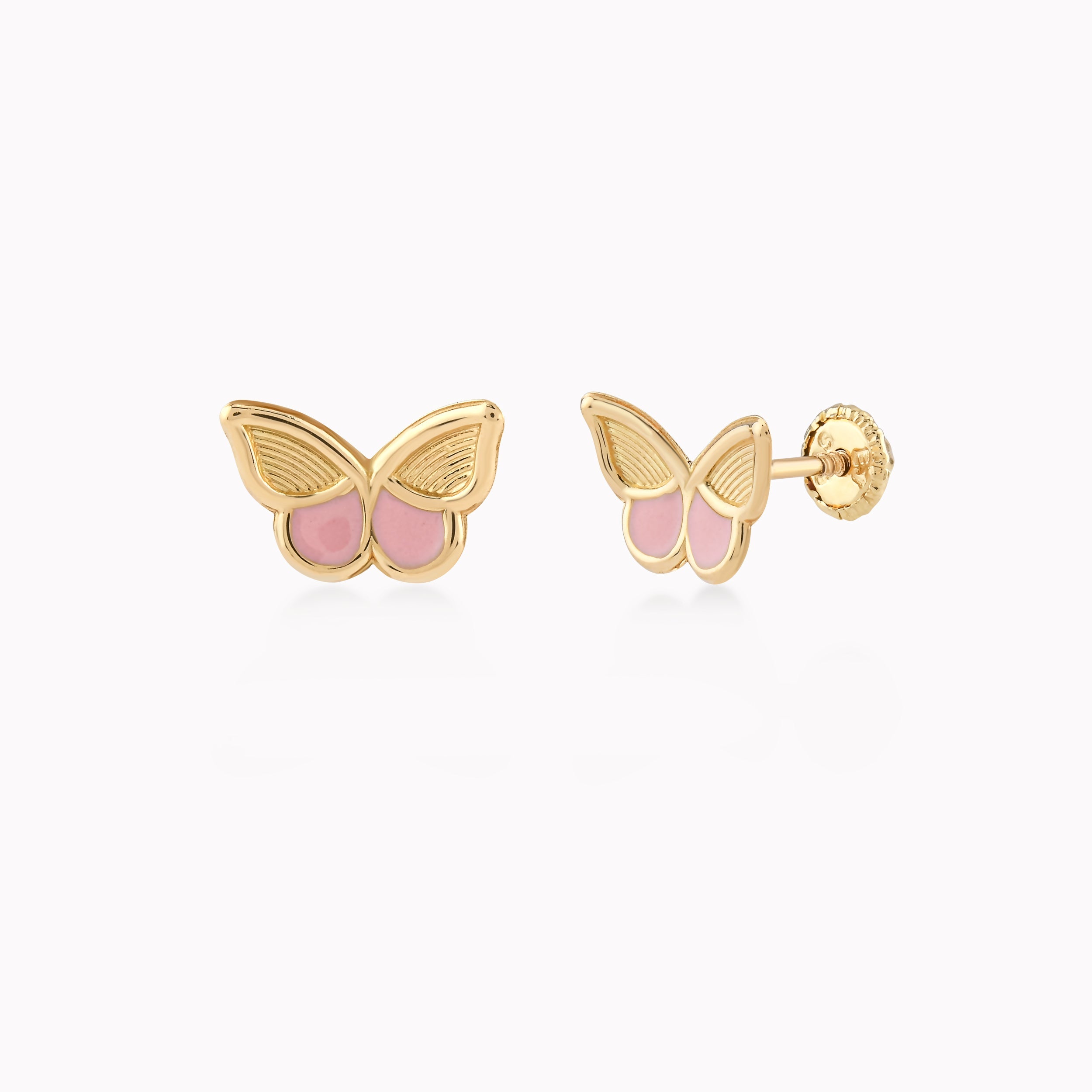 14K Yellow Gold Enamel Butterfly Protection Earrings