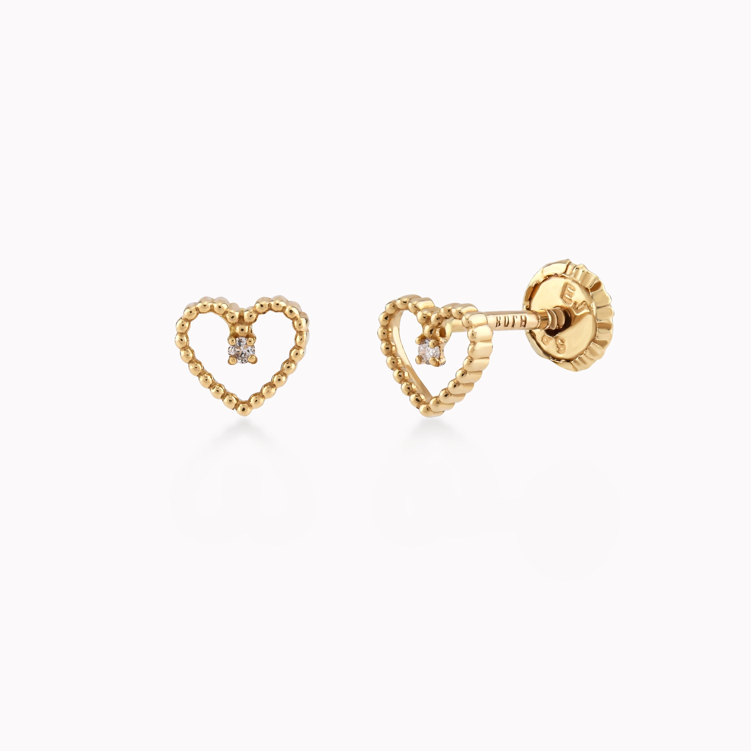 14K Yellow Gold Diamond Heart Earrings