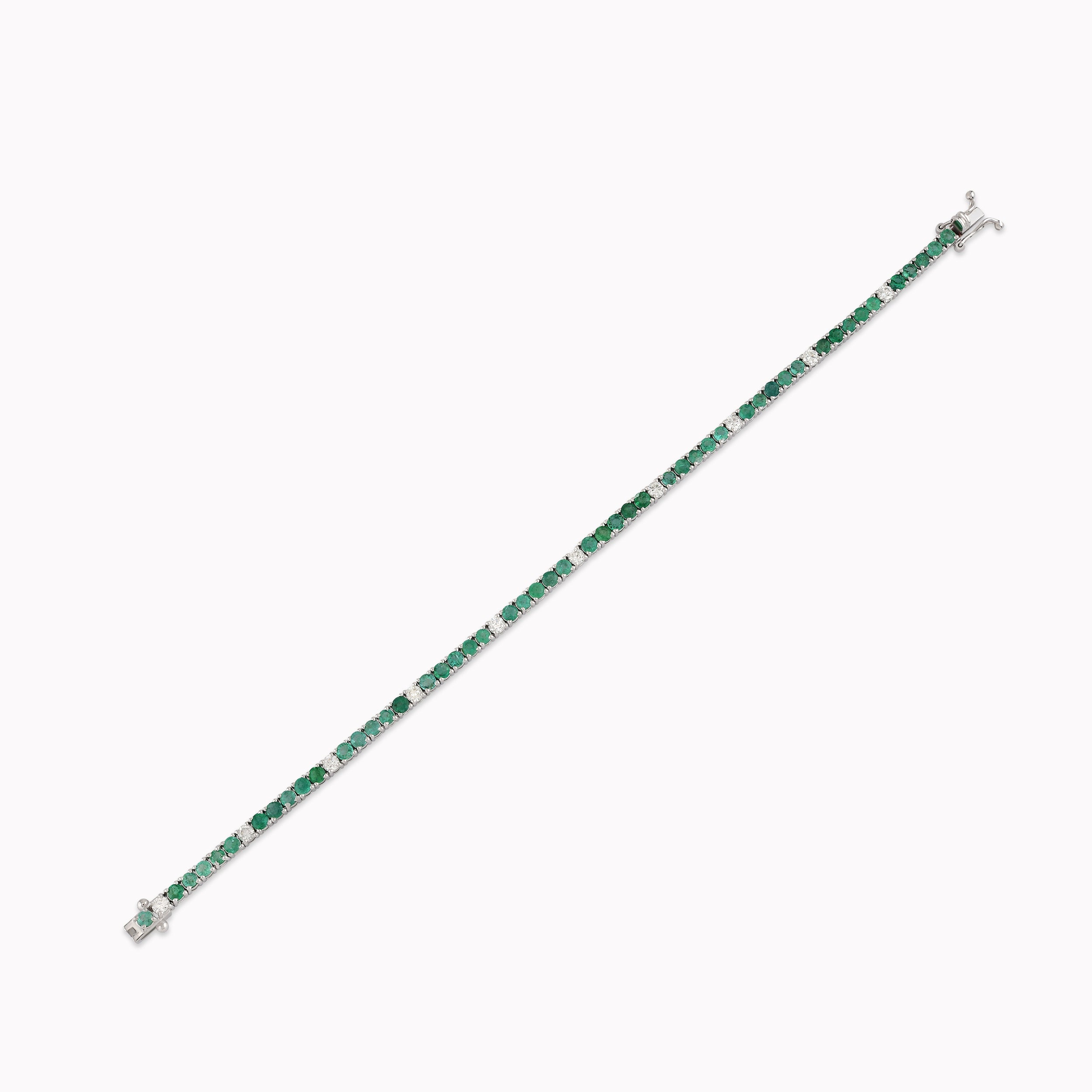 14K White Gold Emerald & Diamond Tennis Bracelet — 0.75 ct Diamonds
