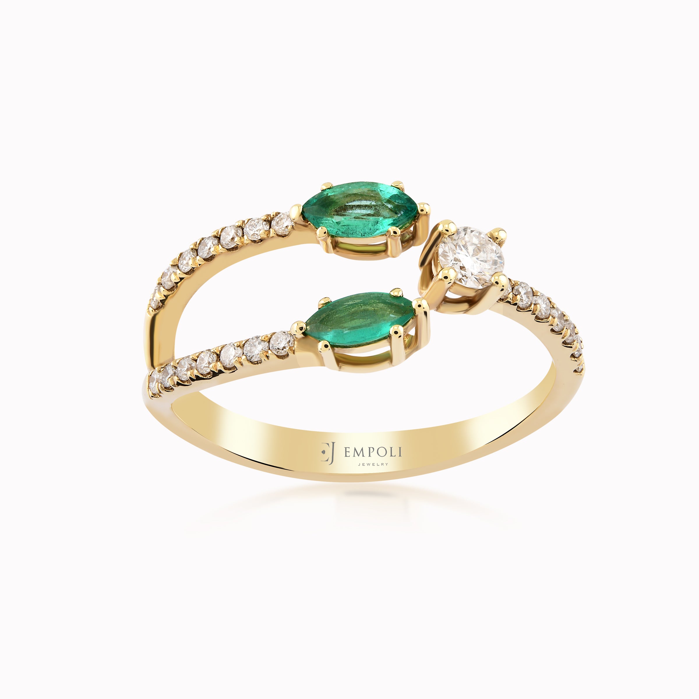 14K Yellow Gold Emerald & Diamond Ring — 0.25 ct Diamonds