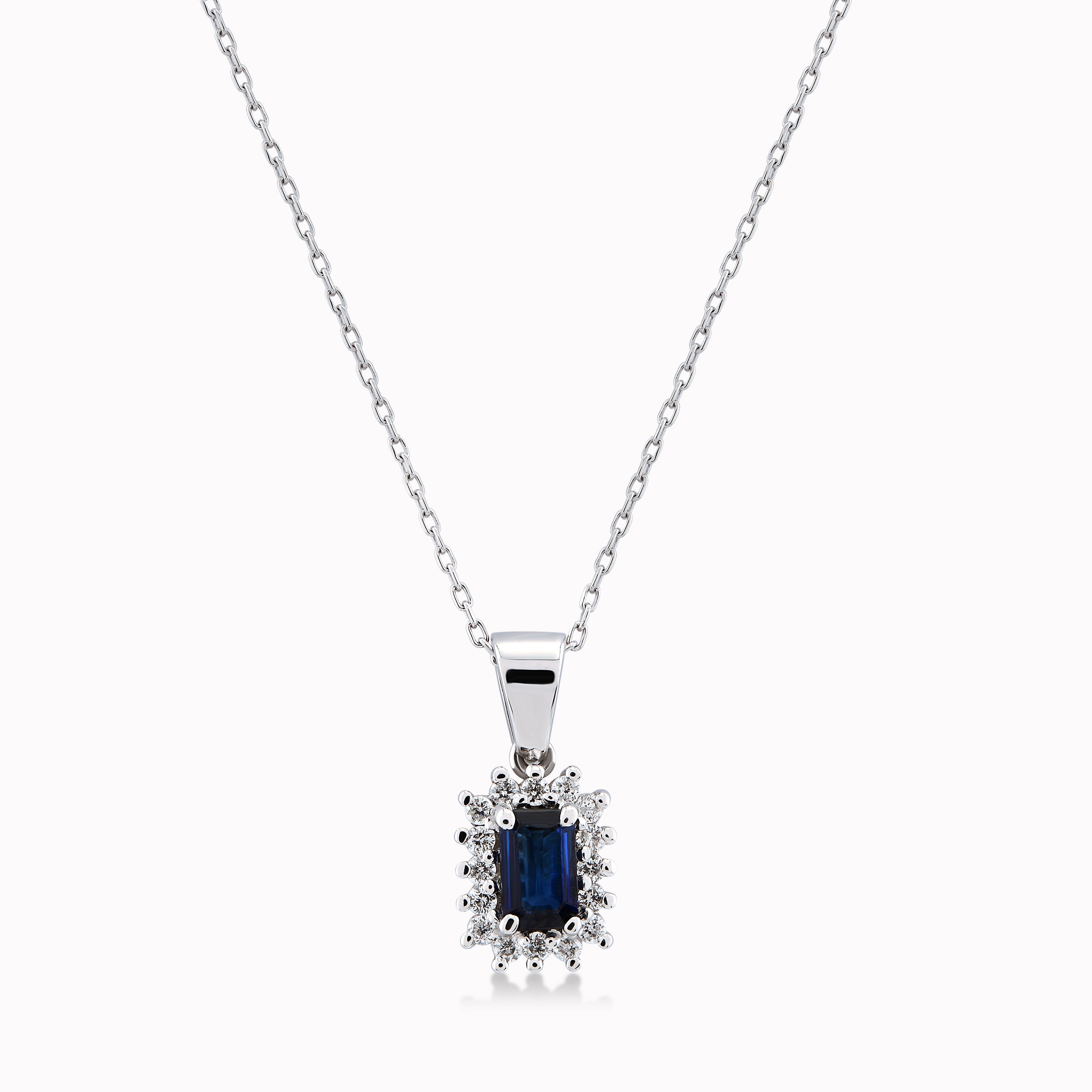 14K White Gold Sapphire & Diamond Pendant Necklace — 0.20 ct Sapphire · 0.13 ct Diamonds