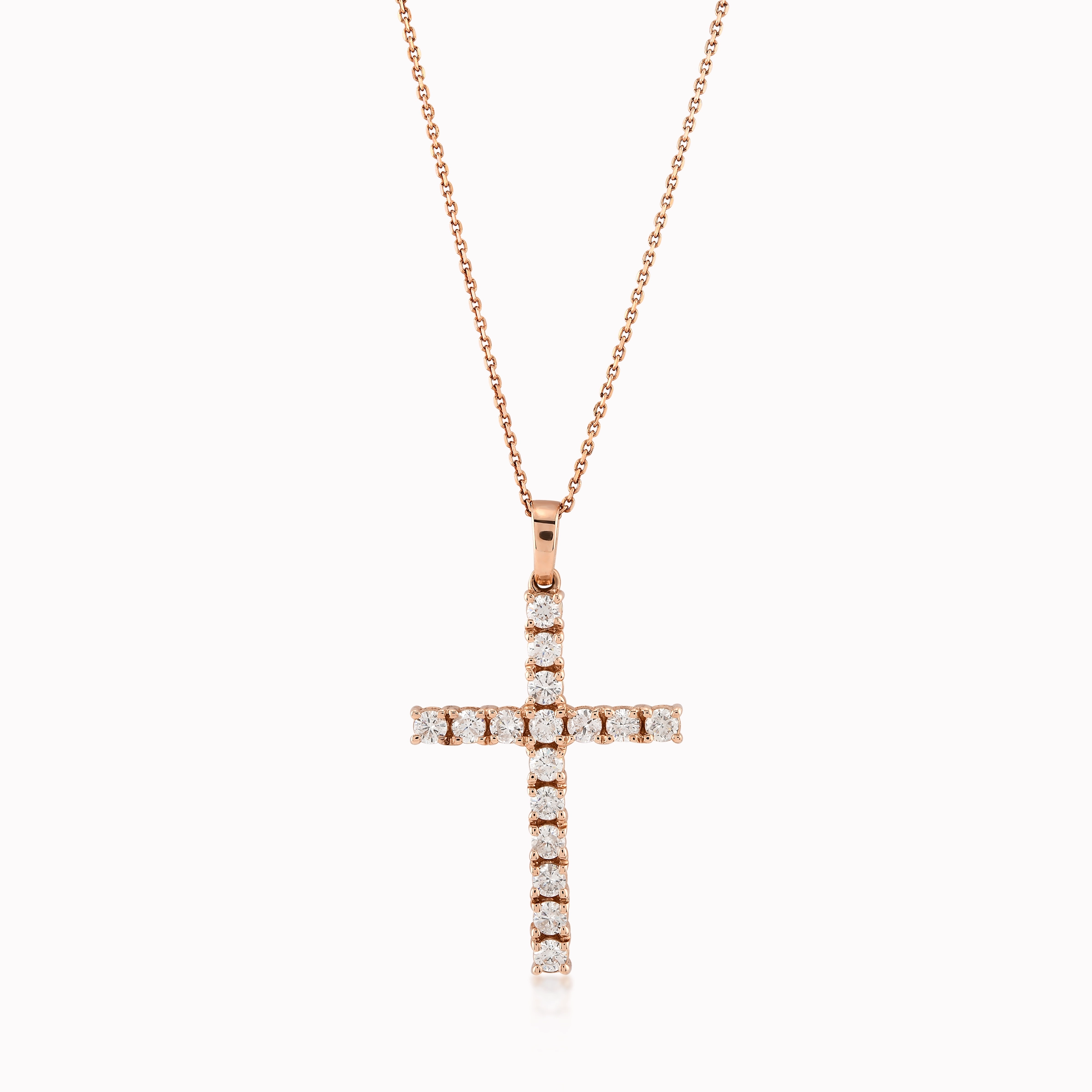 14K Rose Gold Diamond Cross Pendant Necklace — 0.62 ct