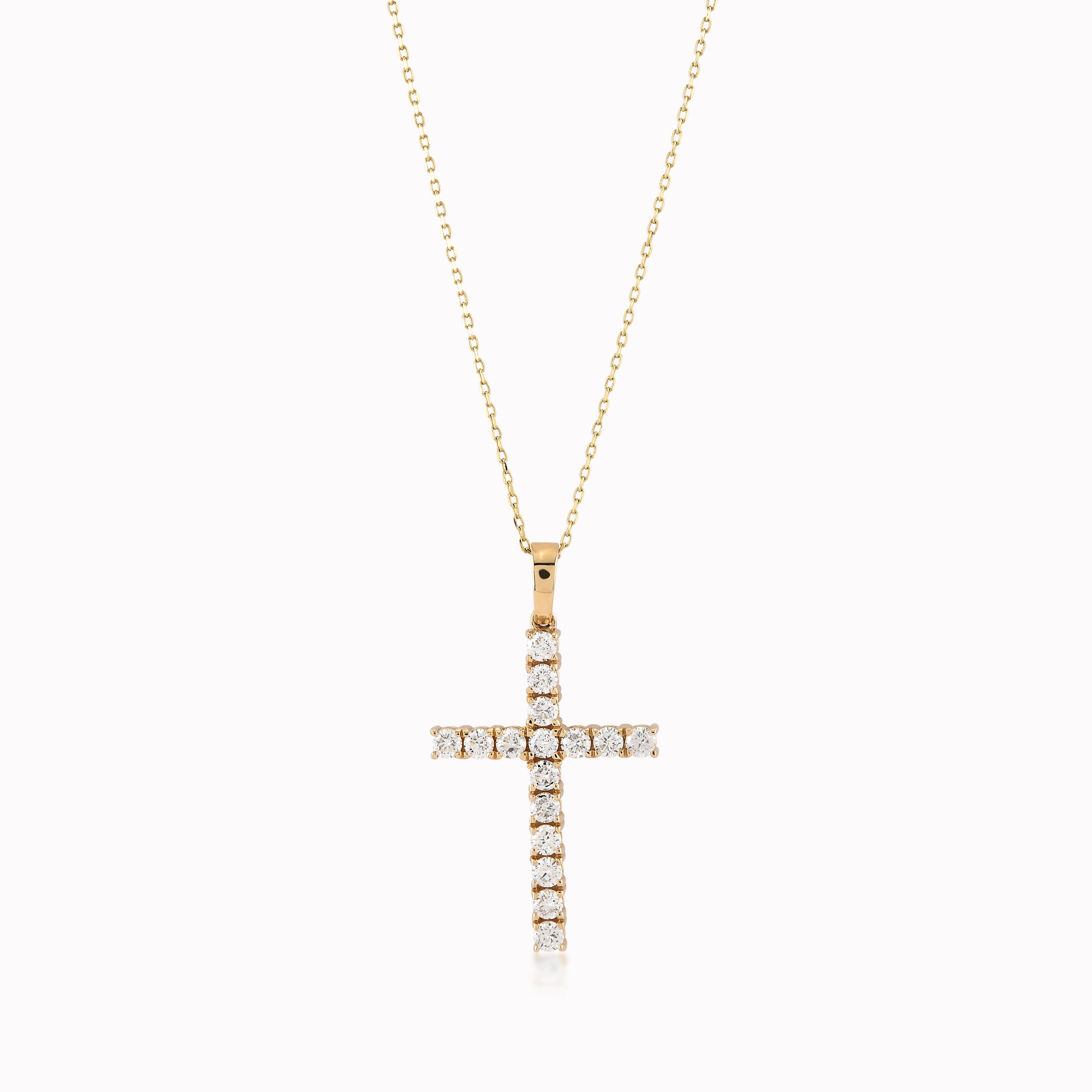 14K Yellow Gold Diamond Cross Pendant Necklace — 0.72 ct