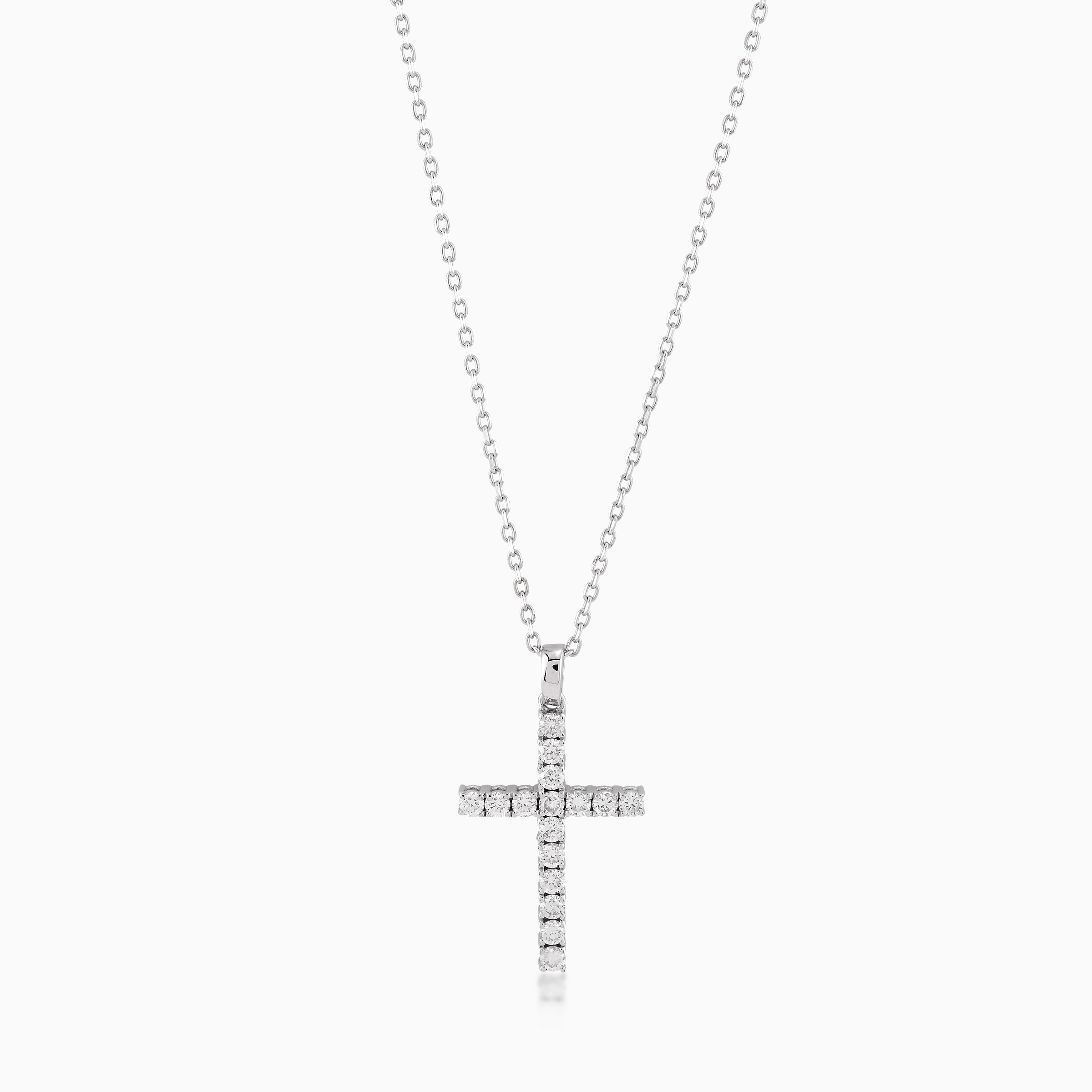 14K White Gold Diamond Cross Pendant Necklace — 1.17 ct