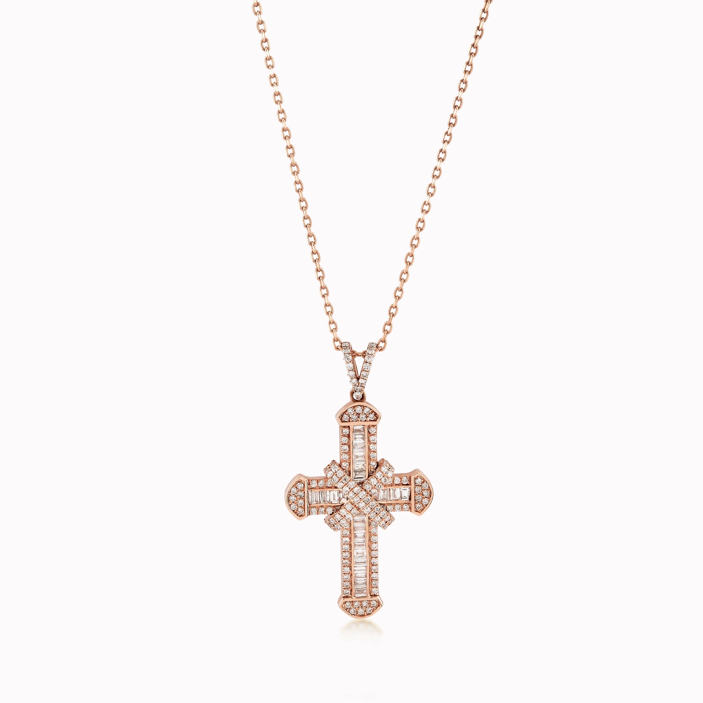 14K Rose Gold Diamond Cross Pendant — 0.89 ct