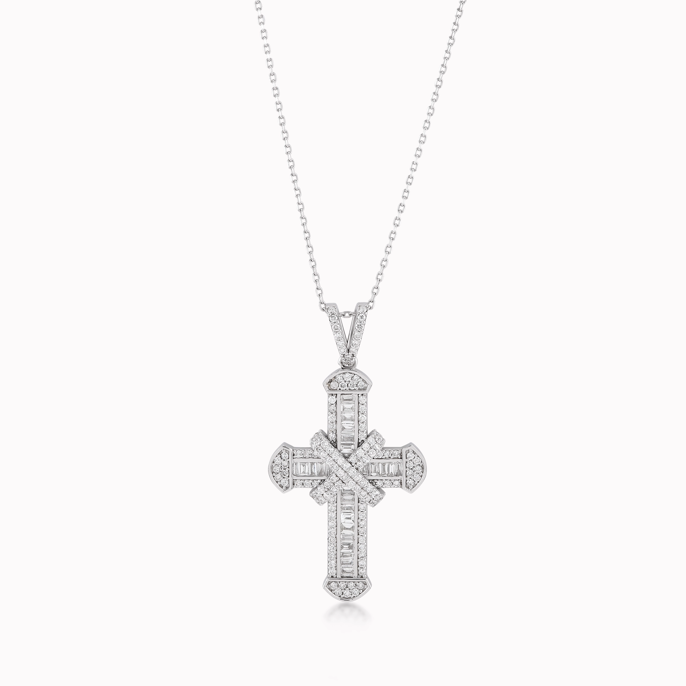 14K White Gold Diamond Cross Pendant Necklace — 1.21 ct