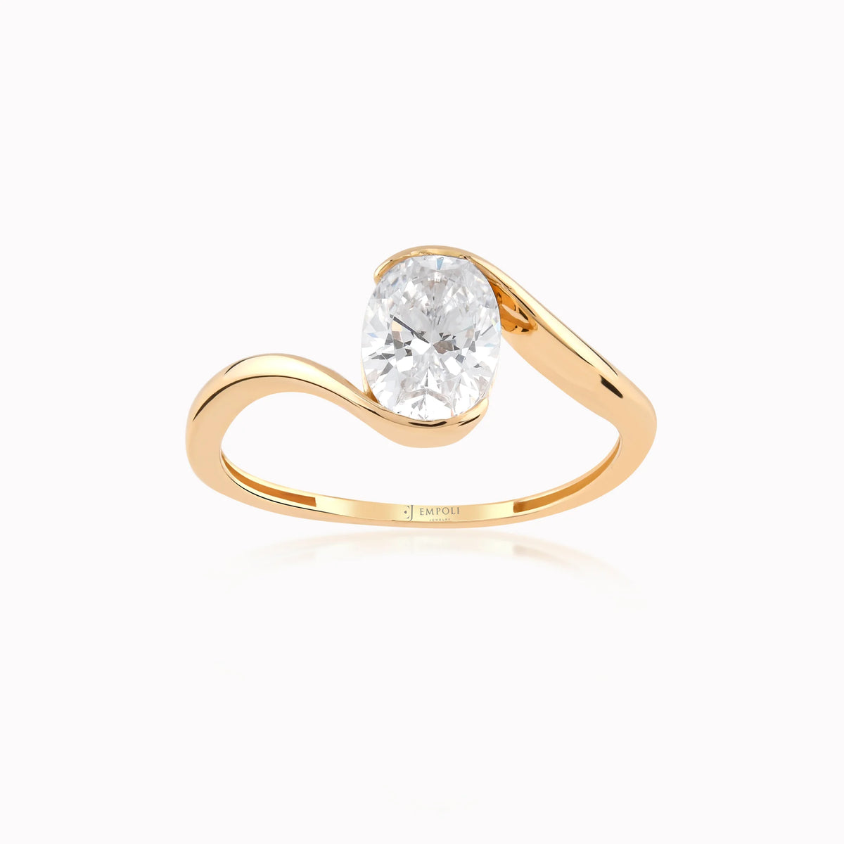 Inel din aur galben 14K cu zirconiu oval asimetric