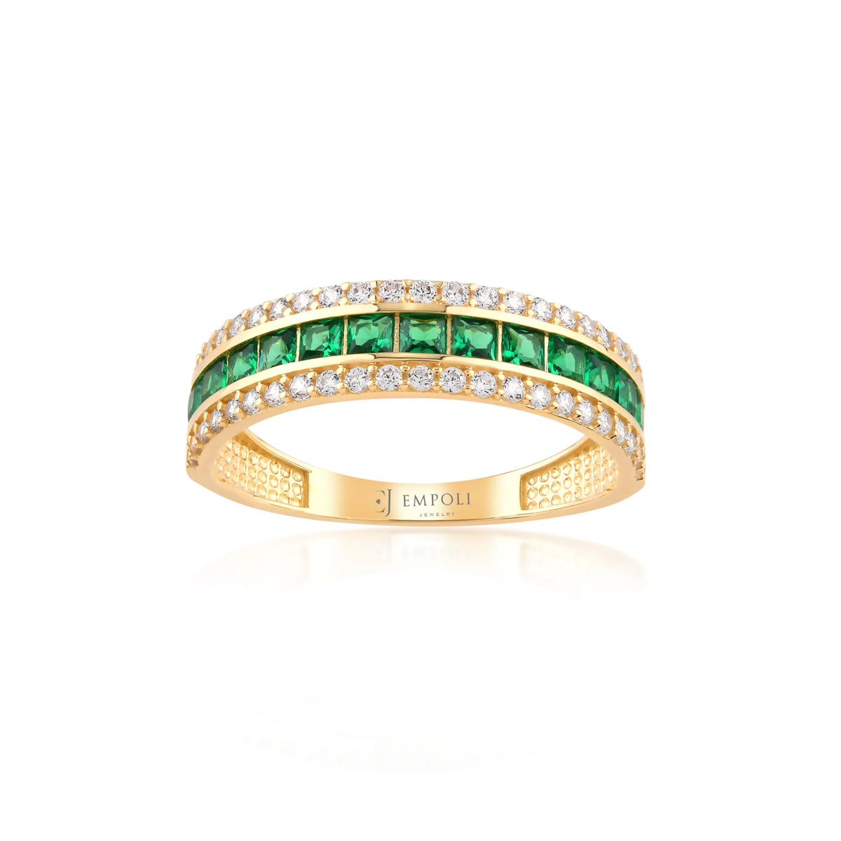Inel din aur galben 14K cu zirconiu alb și verde