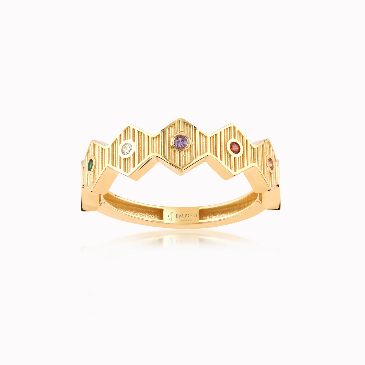 Inel din aur galben 14K cu zirconiu multicolor