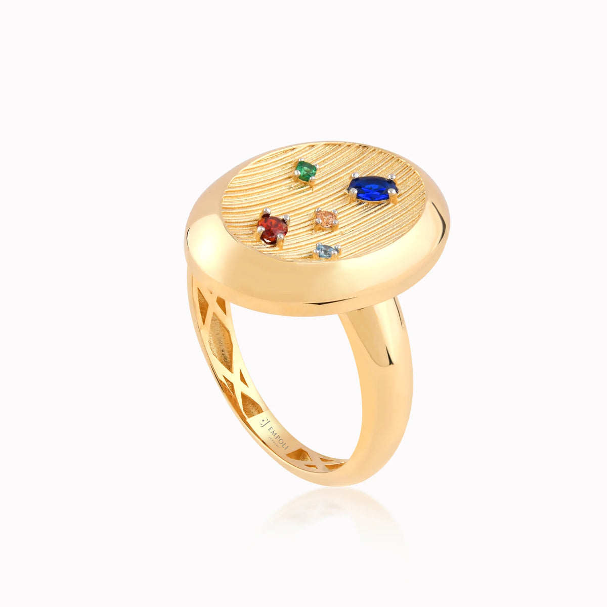 Inel din aur galben 14K cu zirconiu multicolor - detaliu