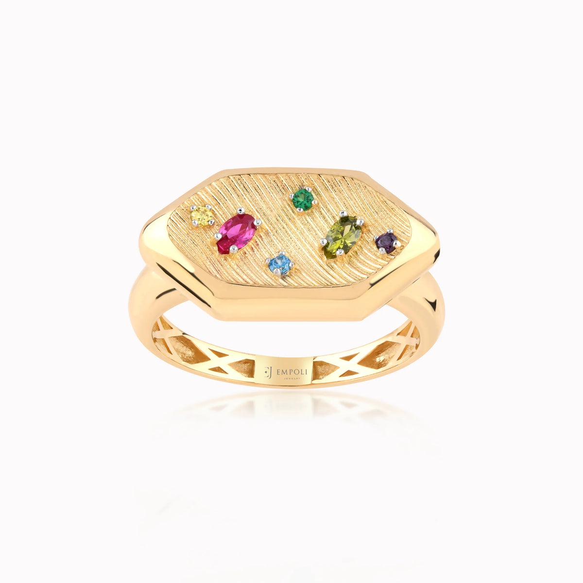 Inel din aur galben 14K cu zirconiu multicolor