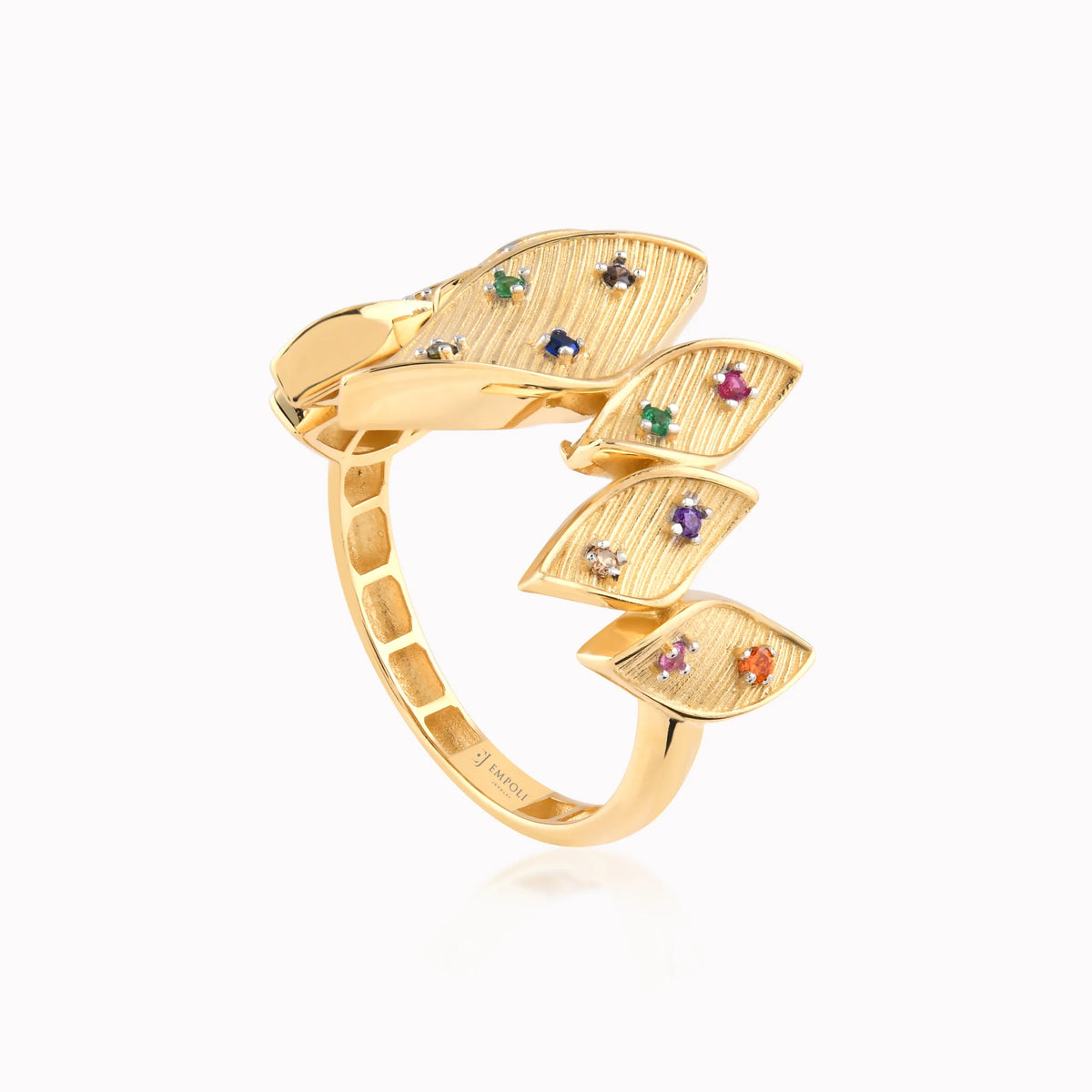 Inel din aur galben 14K cu zirconiu multicolor - detaliu