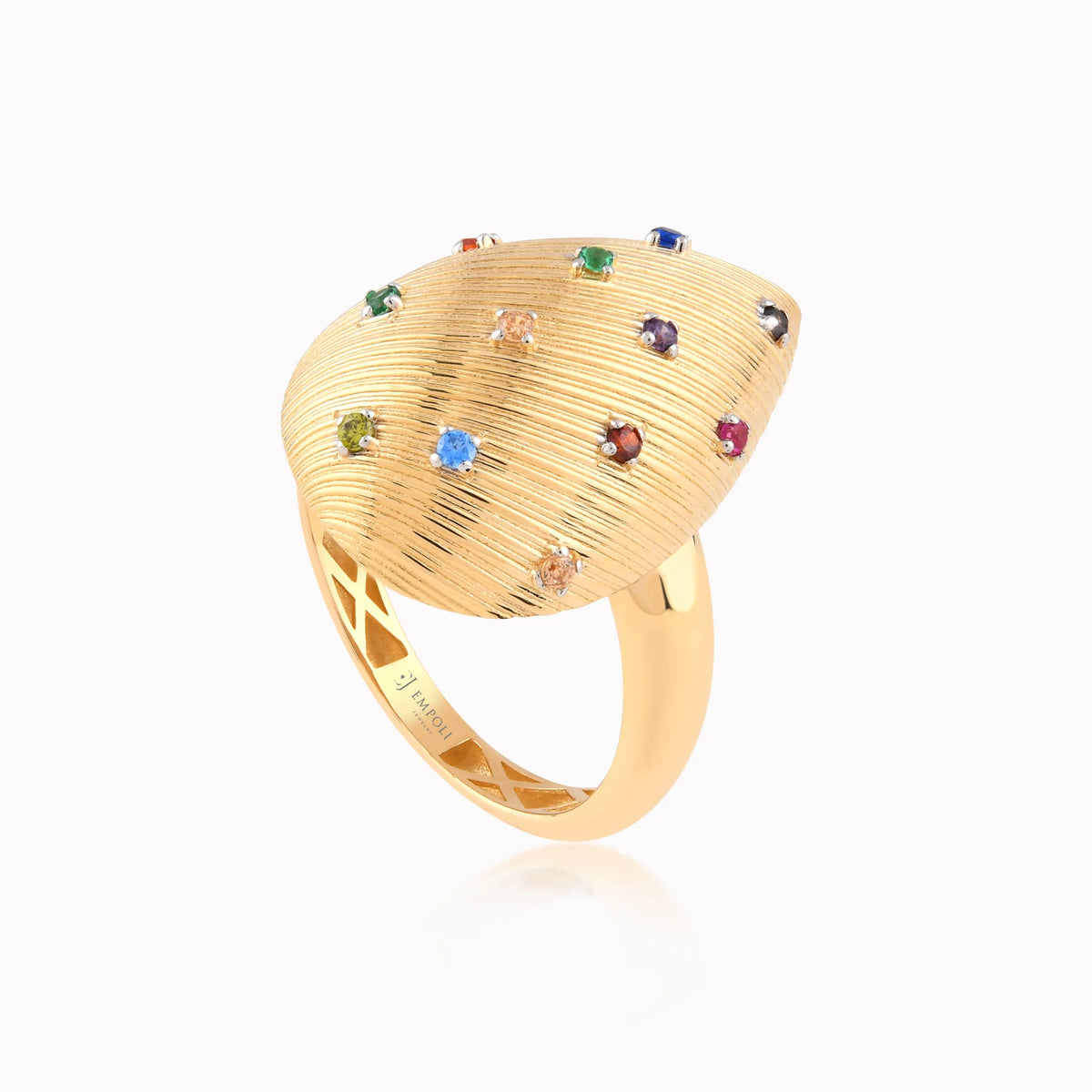 Inel din aur galben 14K cu zirconiu multicolor - detaliu